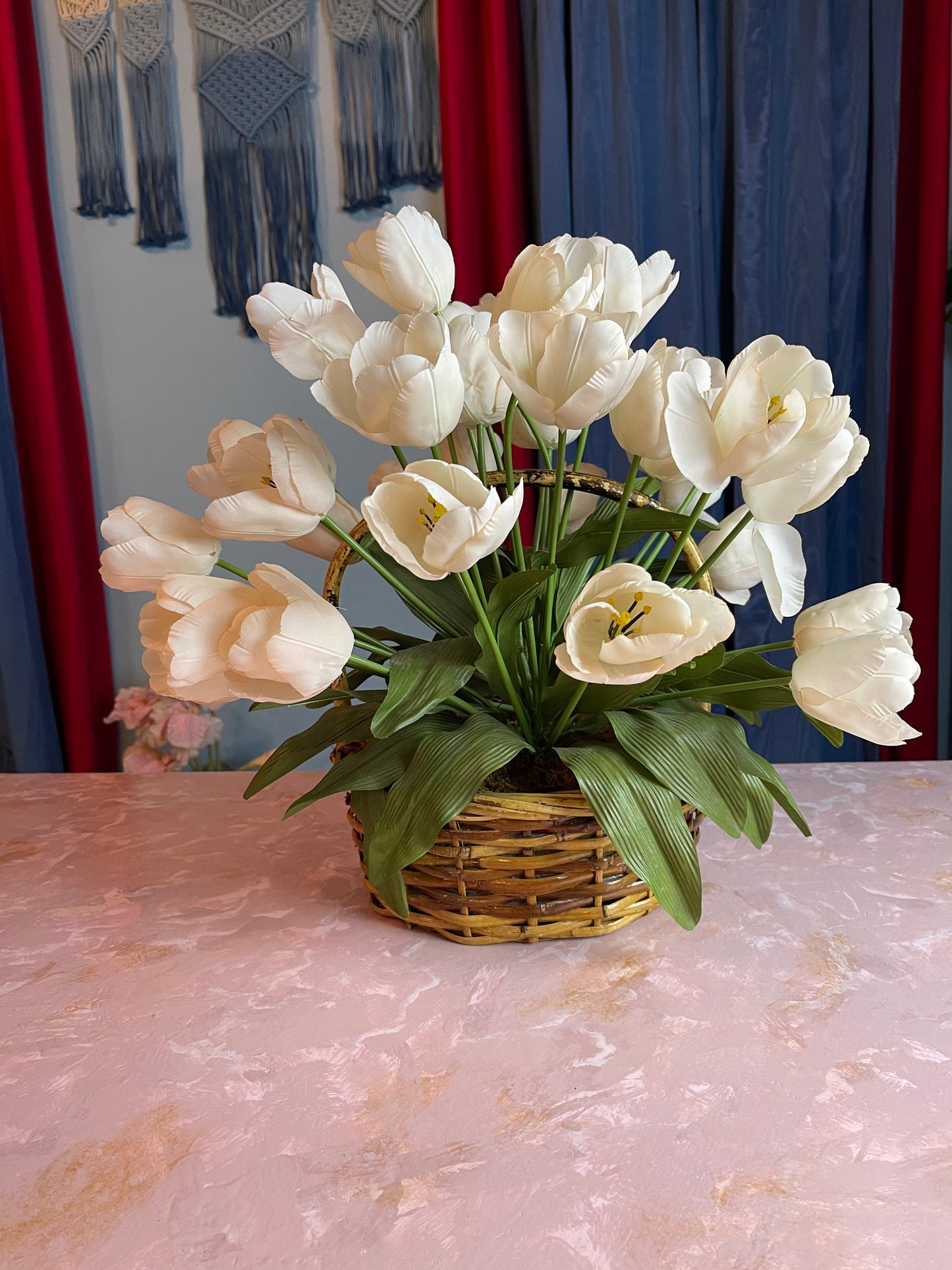 FLORAL RENTAL FLOWERS WHITE TULIPS BASKET WEDDING