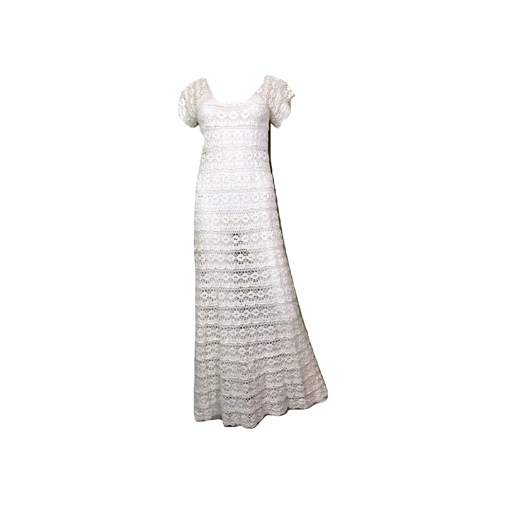 Vintage Bespoke Hand Knit Cream White Lace Crochet Gown – SUGA LANE