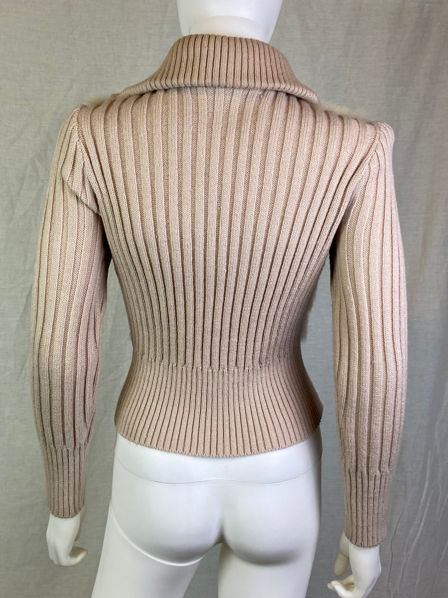 Vtg 579 Beige Tan Fur Sweater Jacket ABBY ESSIE STUDIOS