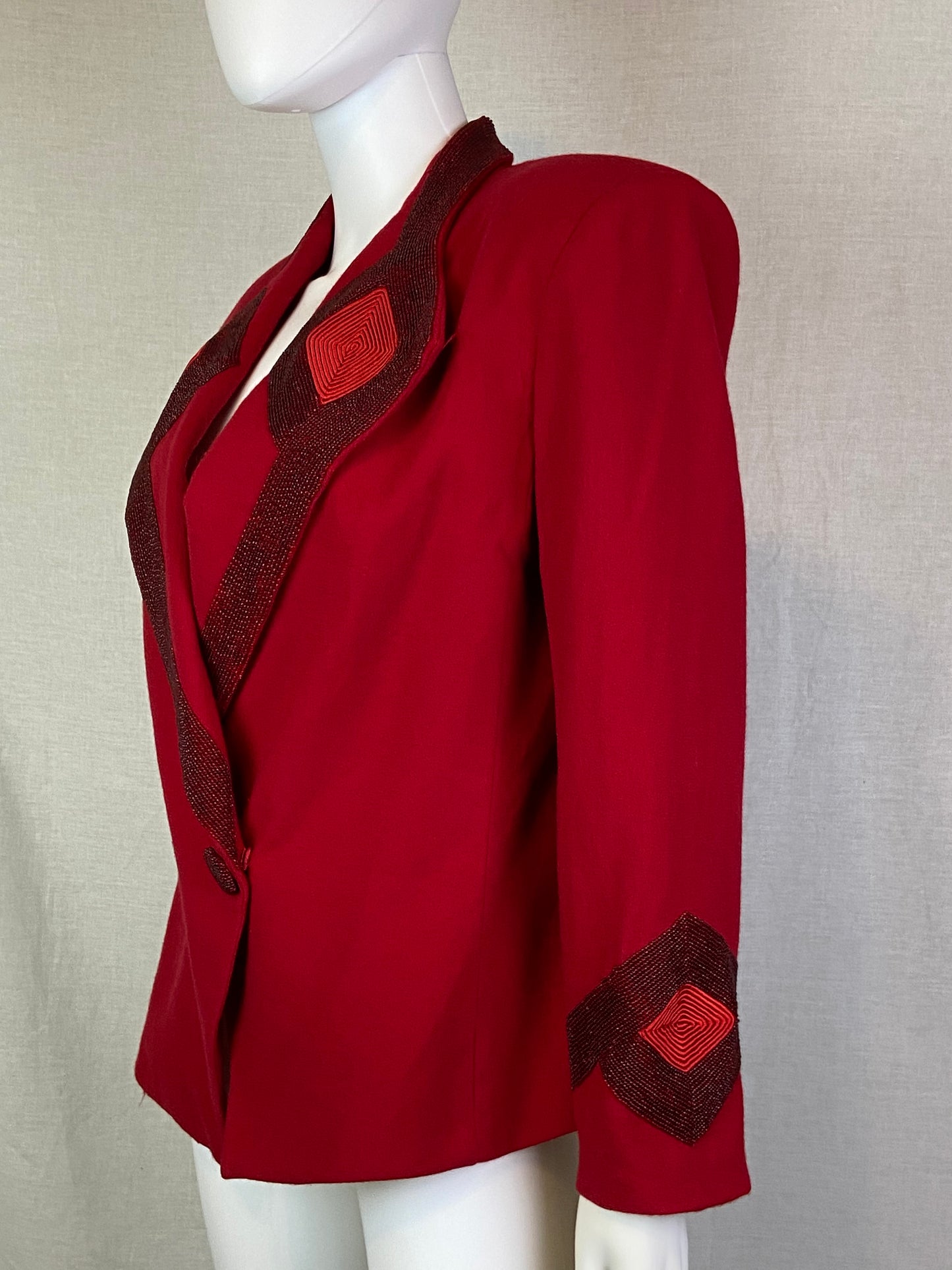 Vintage Nolan Miller Red Wool Beaded Blazer Jacket ABBY ESSIE STUDIOS