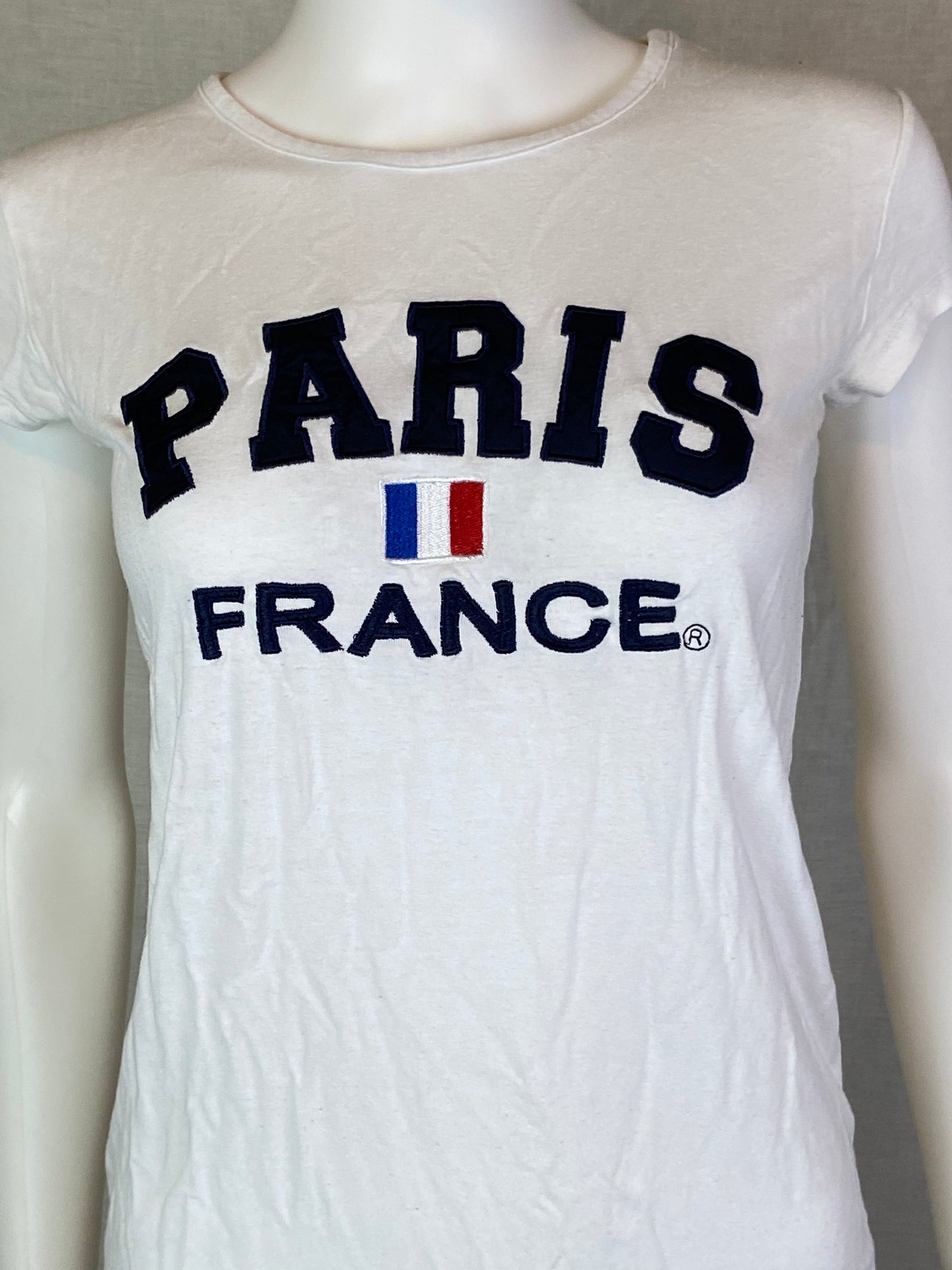 Distressed White PARIS FRANCE Flag Tee ABBY ESSIE STUDIOS