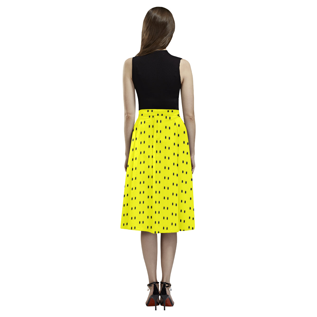 Fabric57 polka dots black yellow large panel crop Aoede Crepe Skirt (Model D16) e-joyer