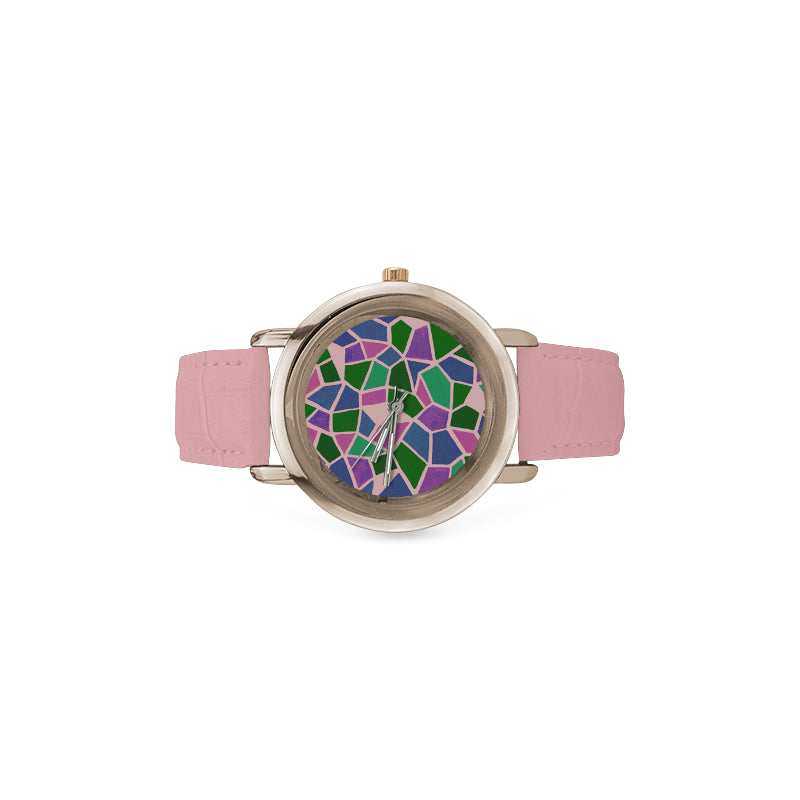 Stained Glass Rose Gold Leather Watch e-joyer