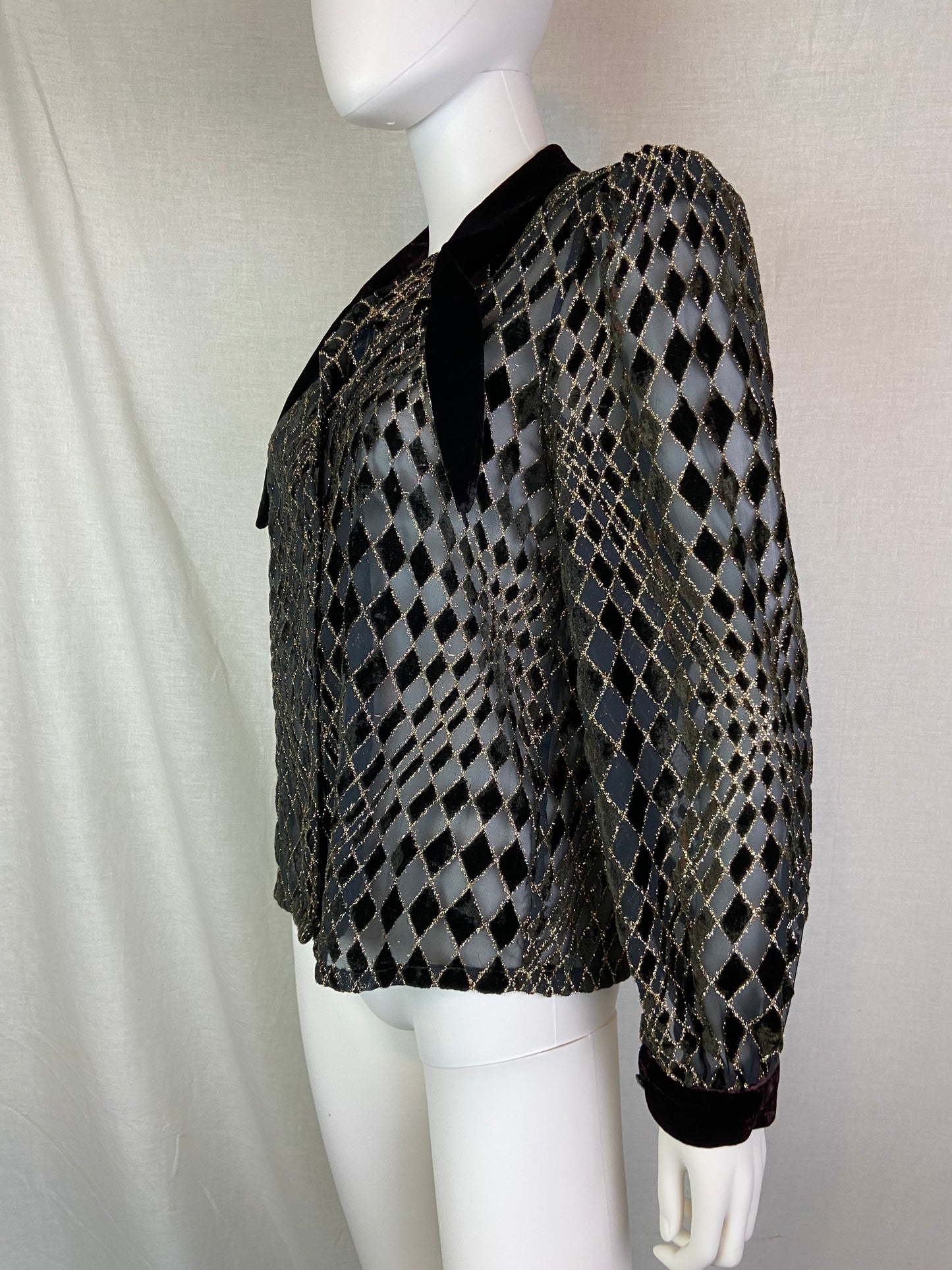 Vintage Black Velvet Silk Gold Sheer Top ABBY ESSIE STUDIOS