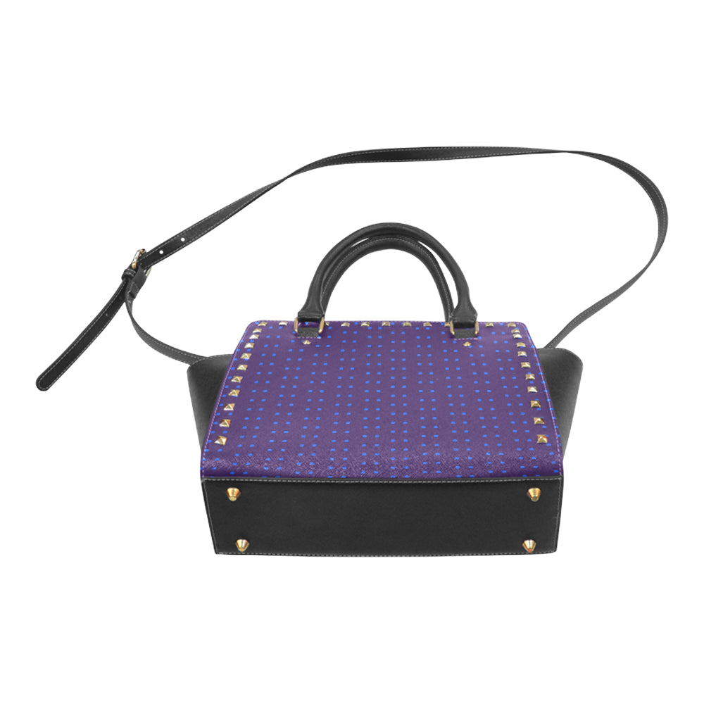Fabric57 polka dots navy violet blue royal large Rivet Shoulder Handbag (Model 1645) e-joyer