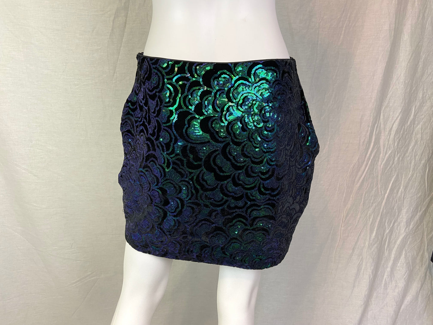 Green Black Mermaid Sequin Mini Skirt M ABBY ESSIE STUDIOS