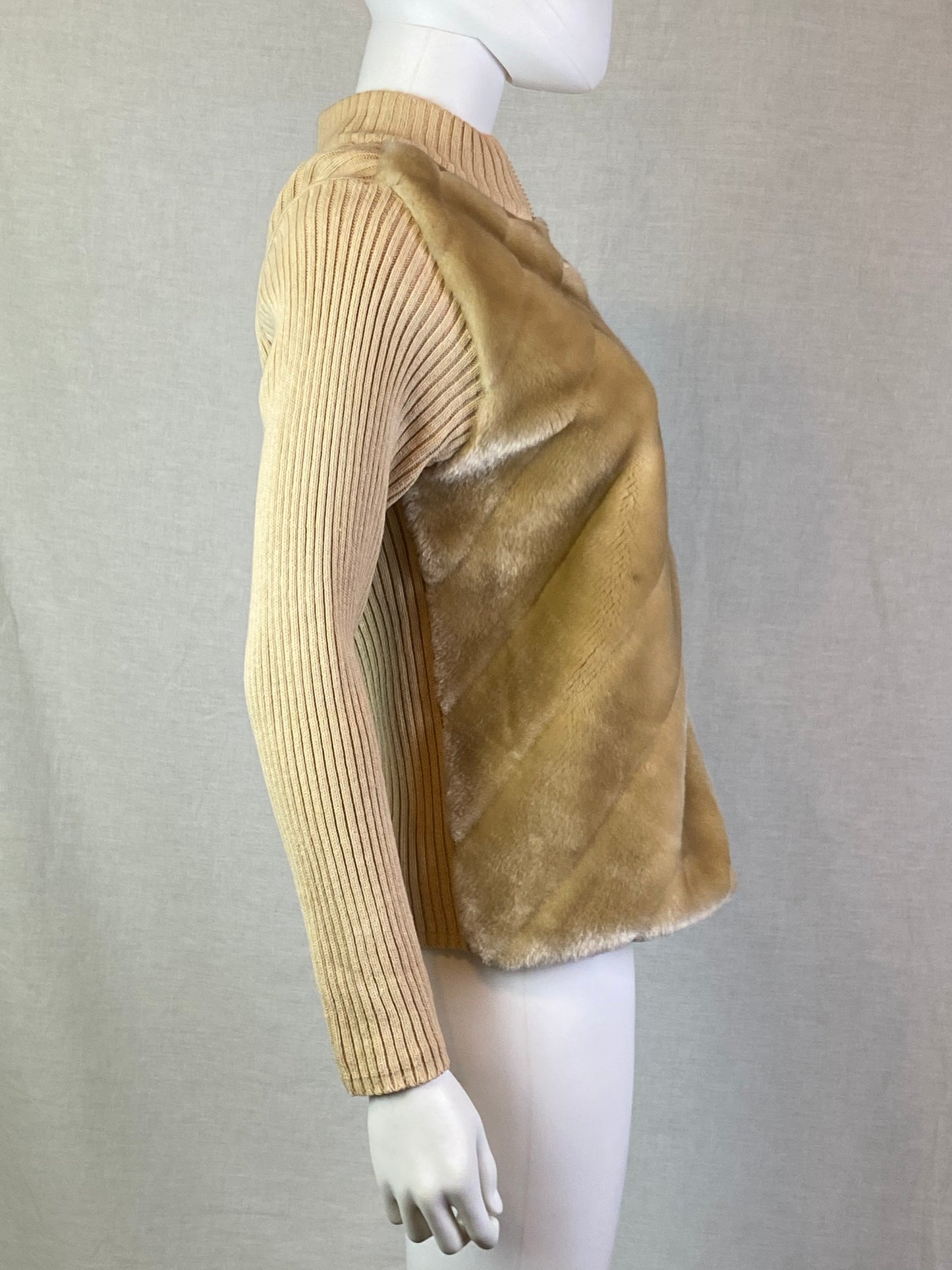 Designers Studio Beige Tan Fur Sweater Jacket ABBY ESSIE STUDIOS