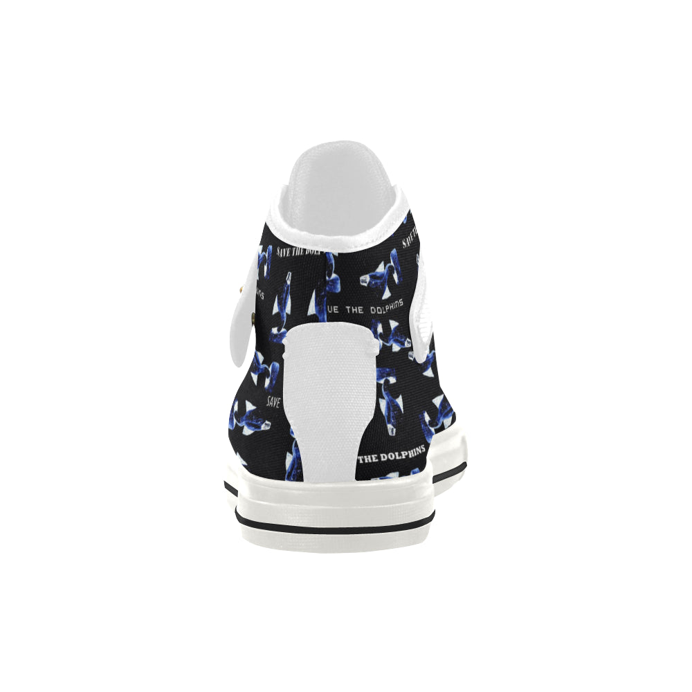 Fabric59 save the dolphins black panel 3 mb Aquila Strap Women's Shoes/Large Size (Model 1202) e-joyer