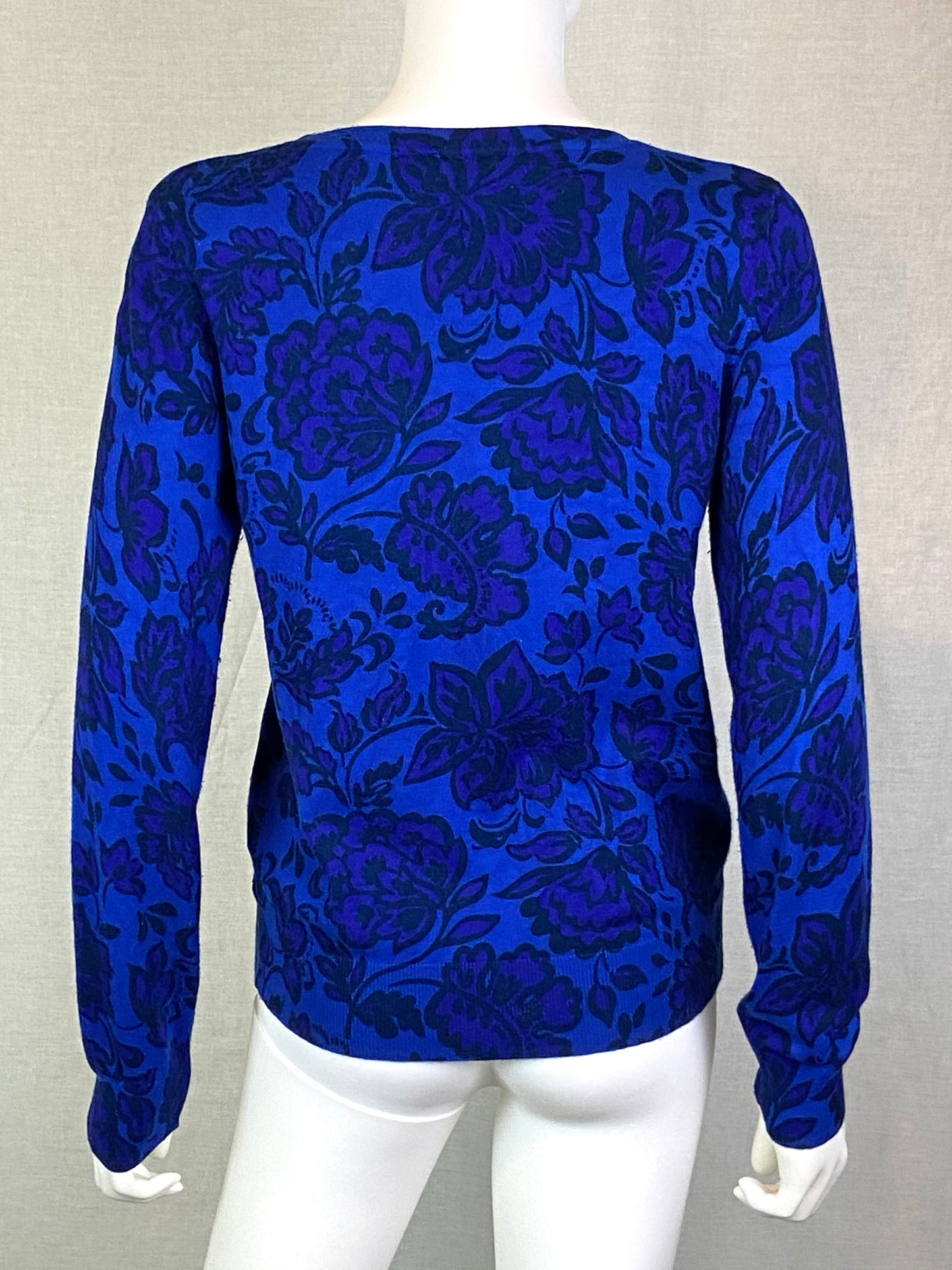 Royal Blue Purple Floral Roses Sweater Small 4-6 ABBY ESSIE STUDIOS