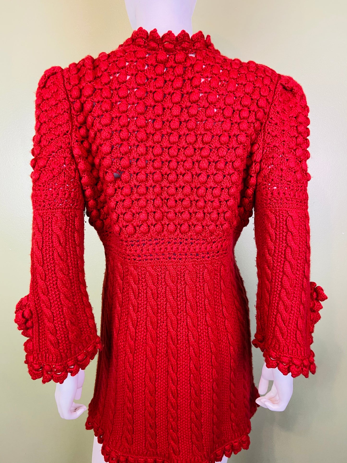 Oscar De La Renta Red Ornate Knit Sweater ABBY ESSIE Designer & Vintage