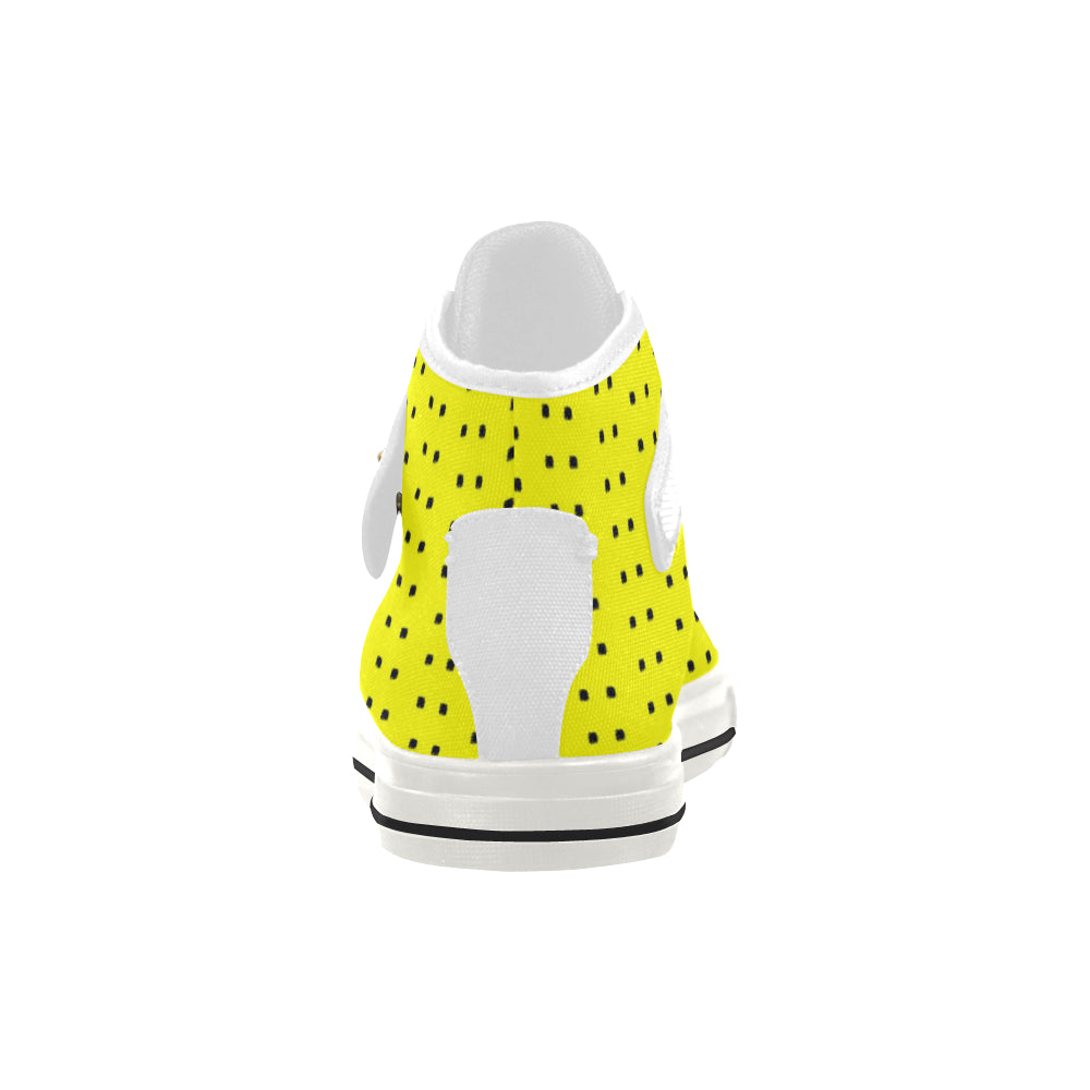 Fabric57 polka dots black yellow large panel crop Aquila Strap Women's Shoes/Large Size (Model 1202) e-joyer