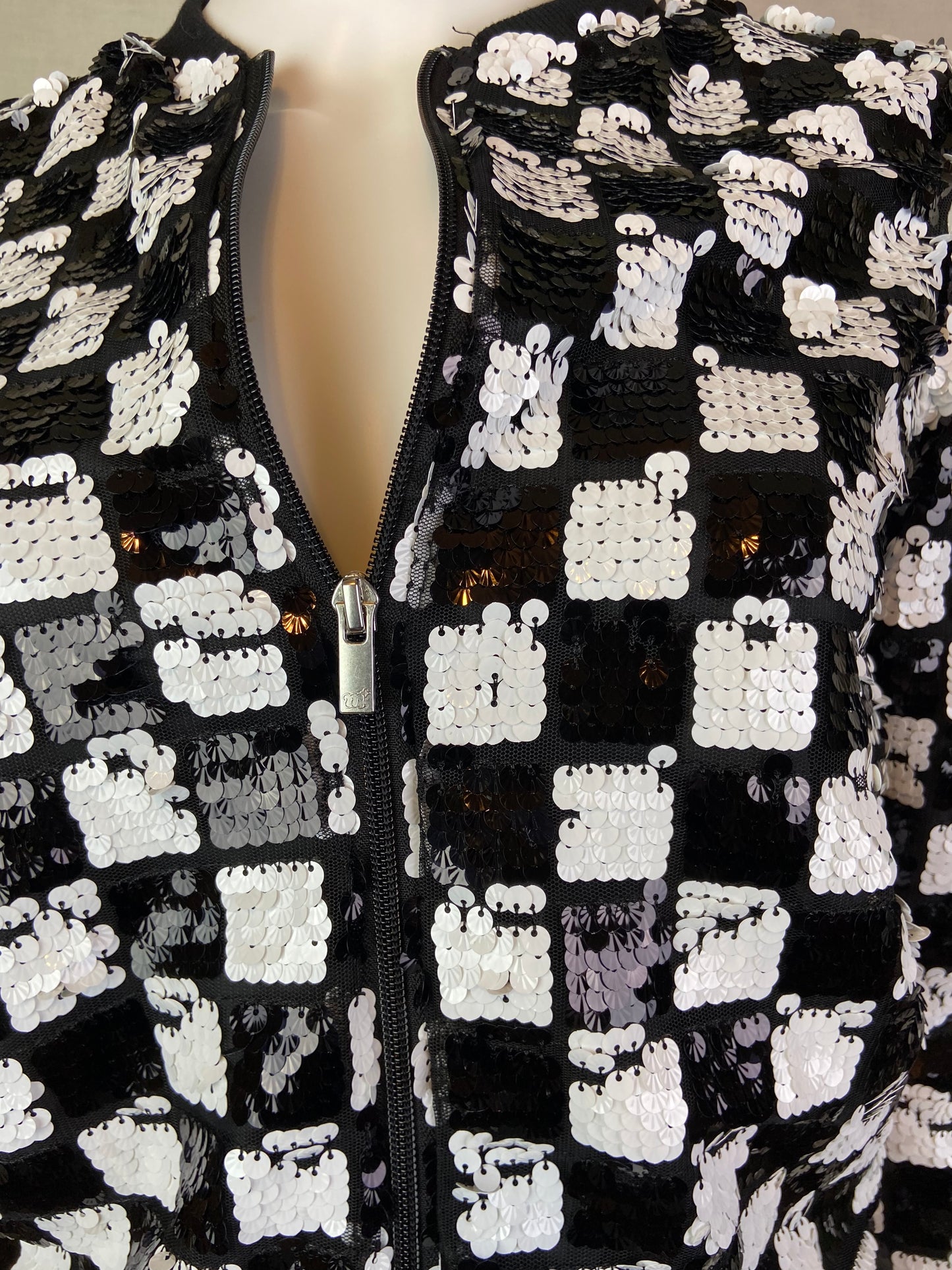 Black White Checkerboard Sequin Jacket ABBY ESSIE STUDIOS