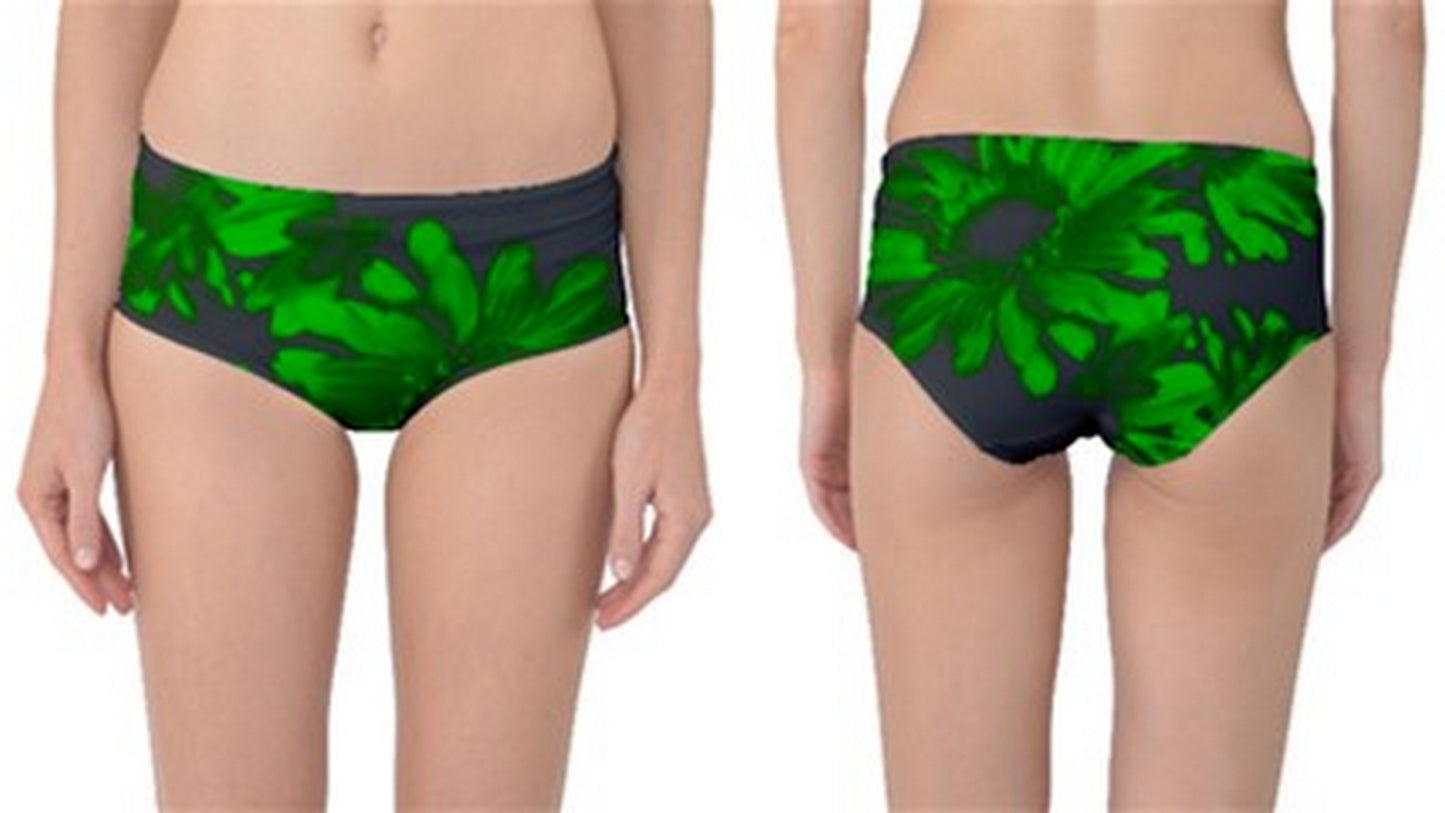 Suga Lane Floral Deviant Green Gray Black Mid Waist Bikini Swim Bottoms ABBY ESSIE