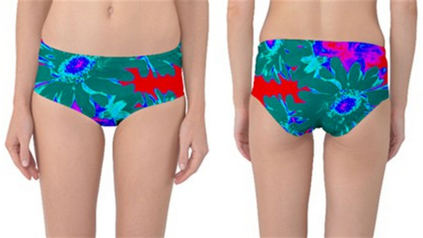 Suga Lane Floral Deviant Green Red Mid Waist Bikini Swim Bottom ABBY ESSIE
