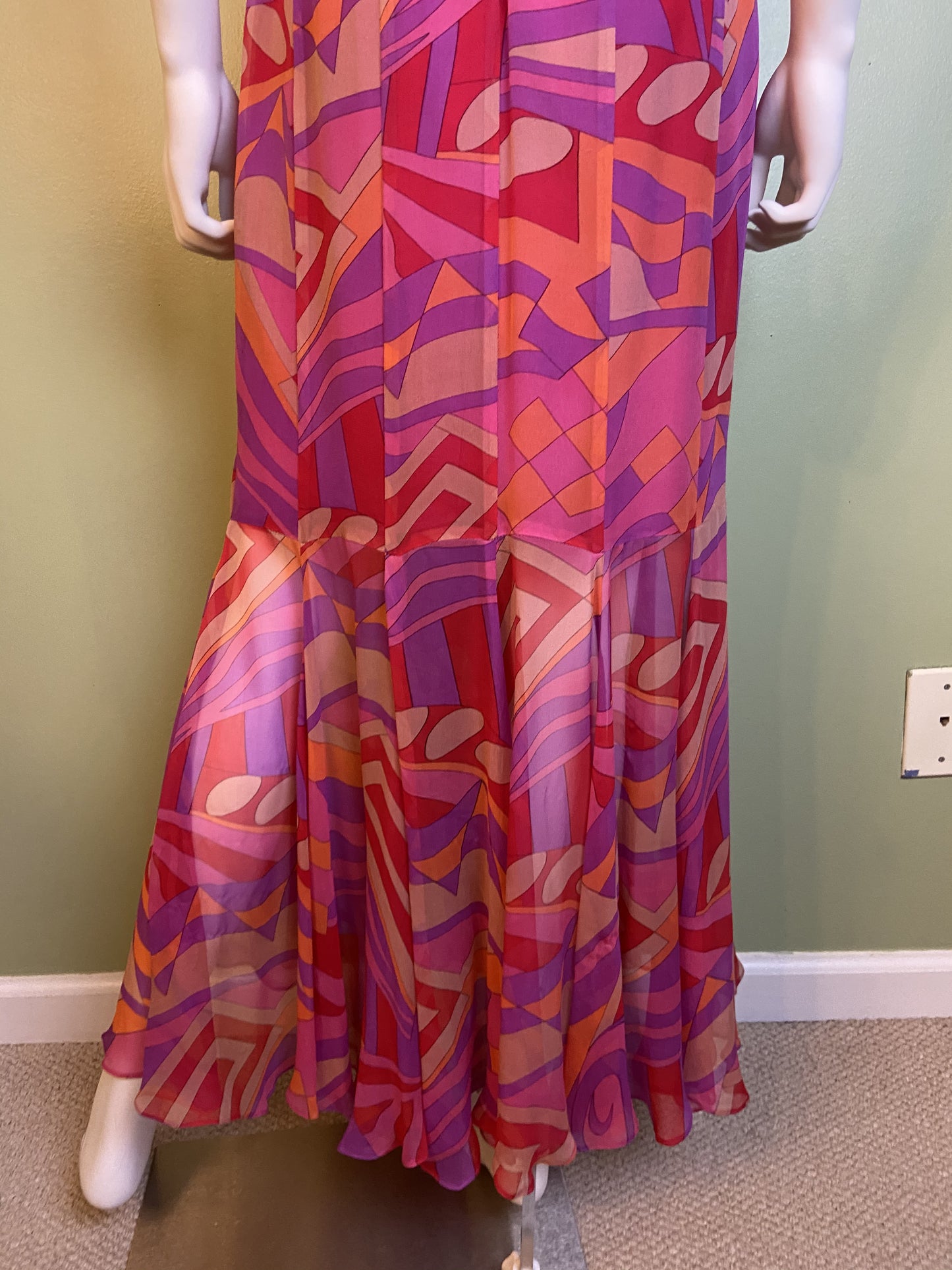 David Meister Pink Orange Strapless Bustier Silk Maxi Dress abby essie