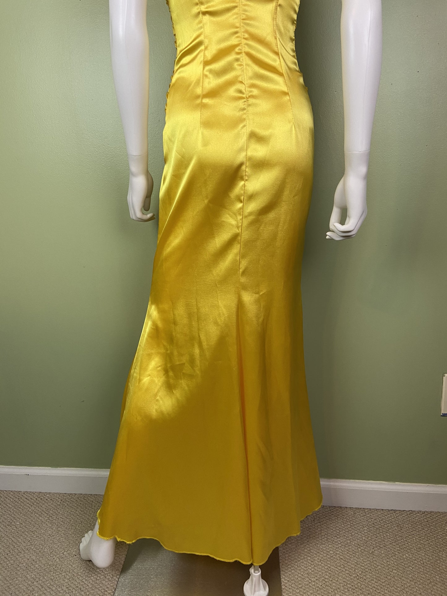Golden Yellow Satin Pleated Tuxedo Gown Abby Essie
