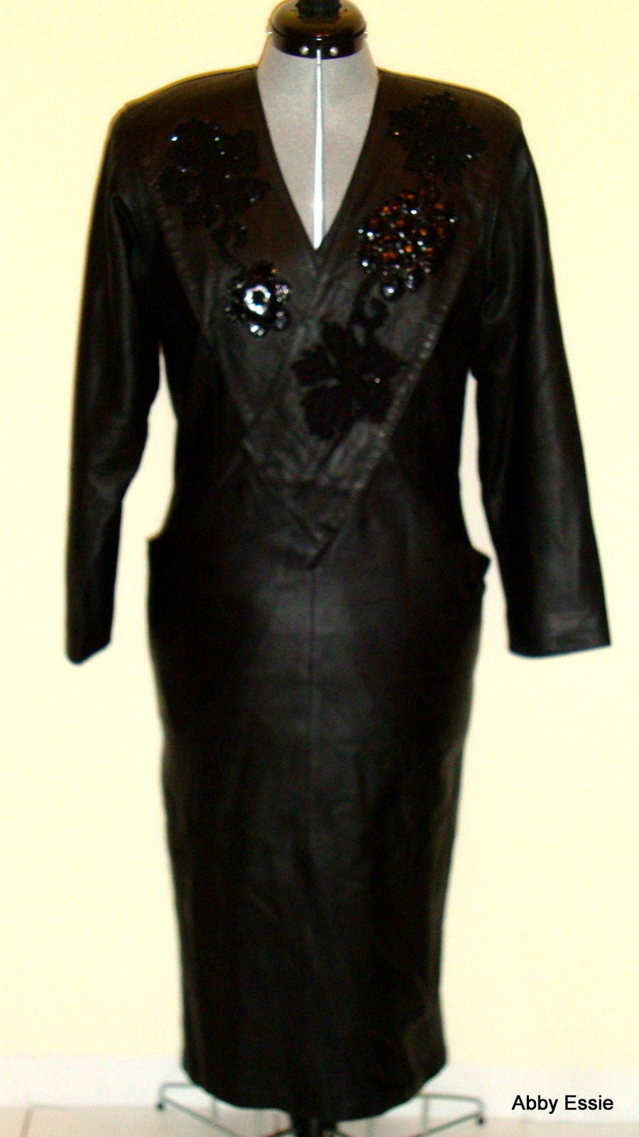 Vintage Black Leather Suede Sequin Dress Diane’s Fur & Fashions Abby Essie