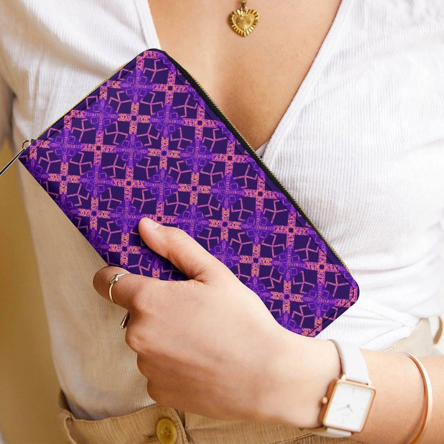 Leather Wallet with Zipper