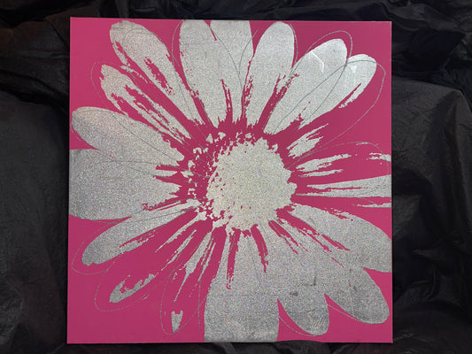 ART RENTAL HOT PINK SILVER GLITTER FLORAL FLOWER PRINT