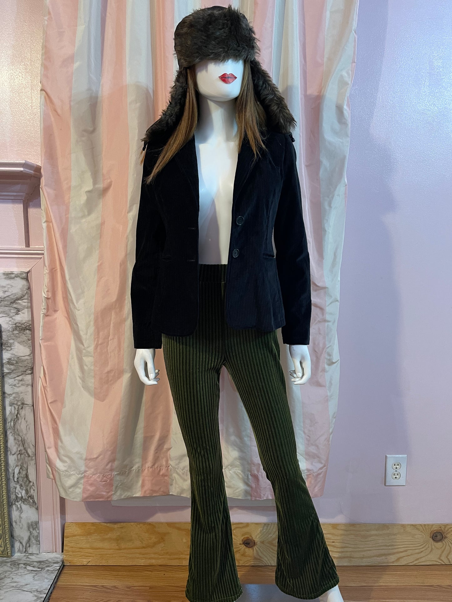 Black Velvet Blazer & Green Velvet Pants