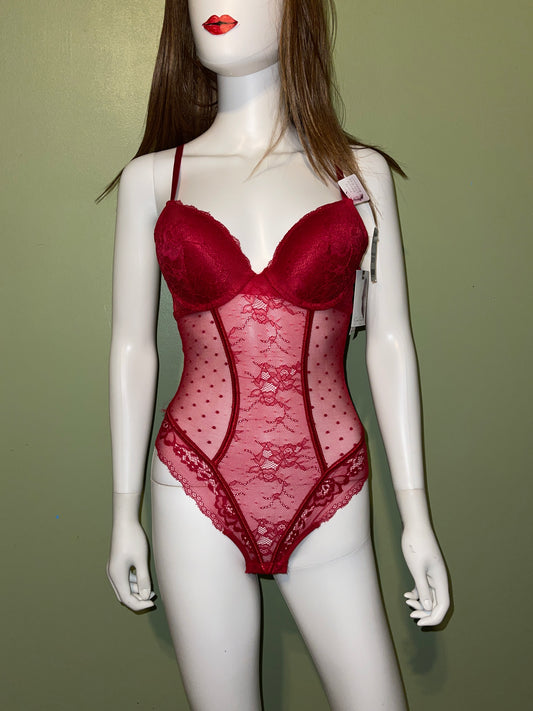 BUY NOW - RED SHEER LACE LINGERIE BODYSUIT FRENCH lace padded bra