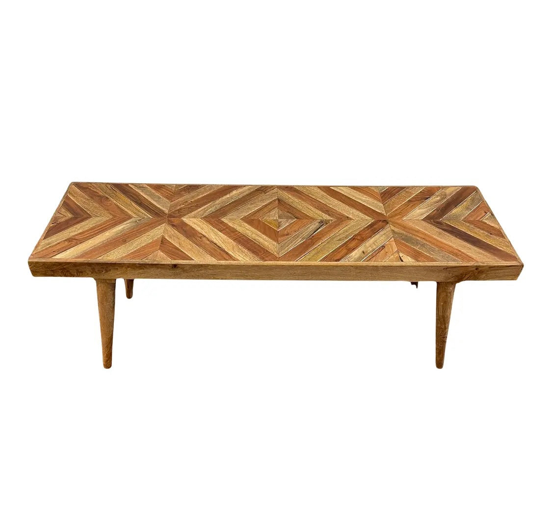 SOLD Mid Century Style Teak Herringbone Wood Bench