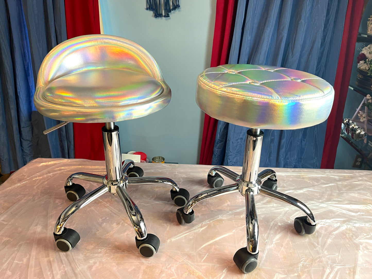 RENTAL FUTURISTIC RAINBOW ROLLING STOOLS