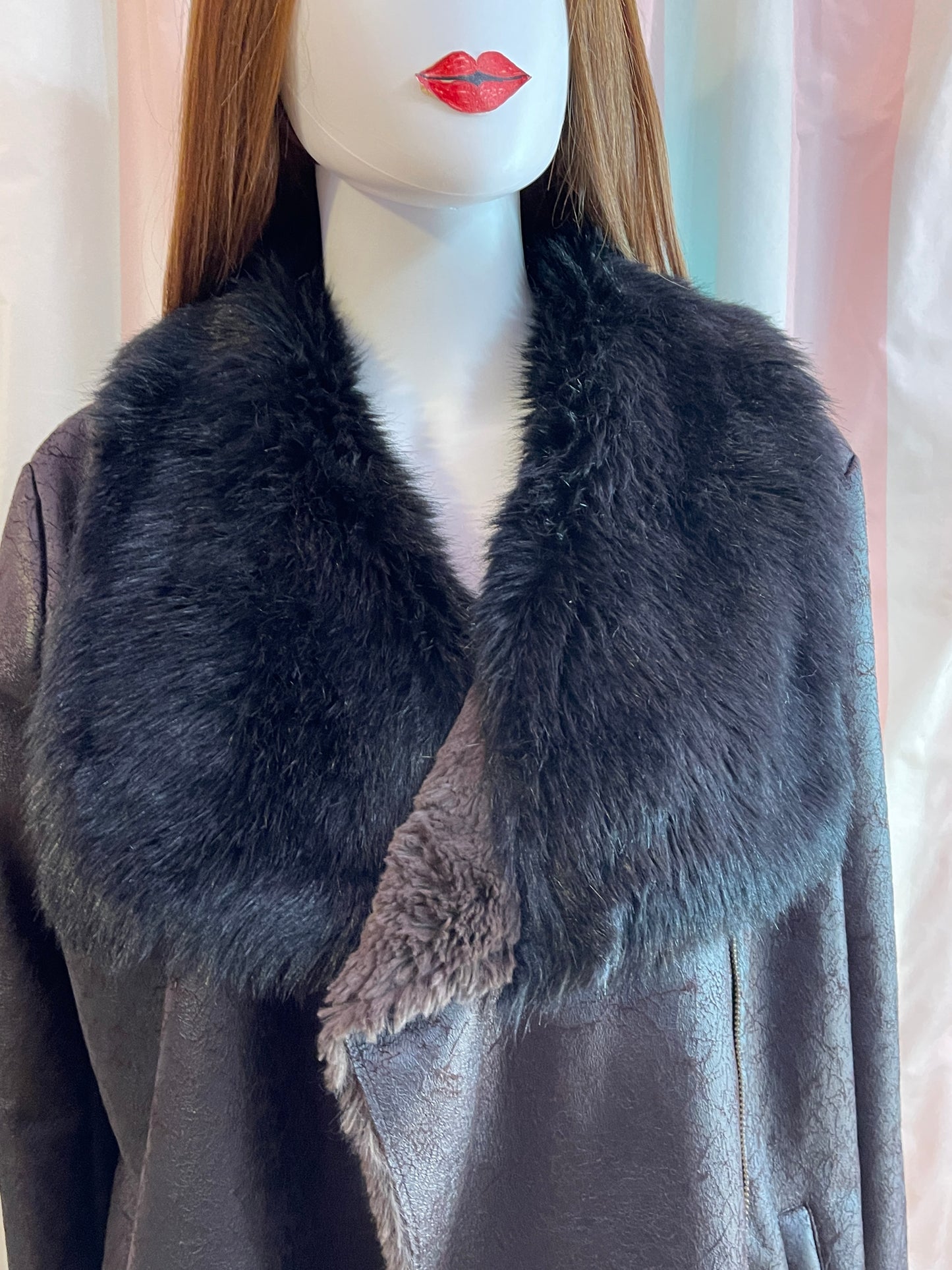 INC Faux Leather Fur Coat