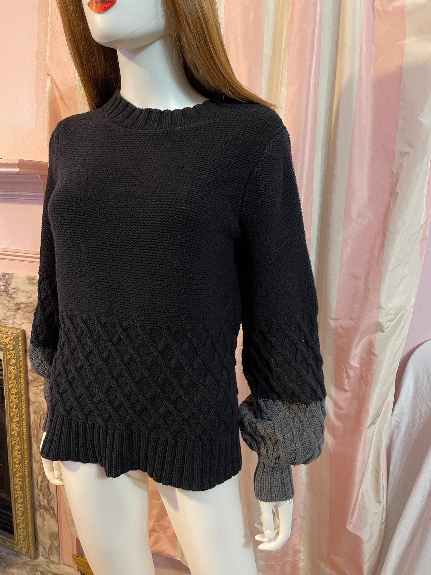 Black Gray Cable Knit Sweater