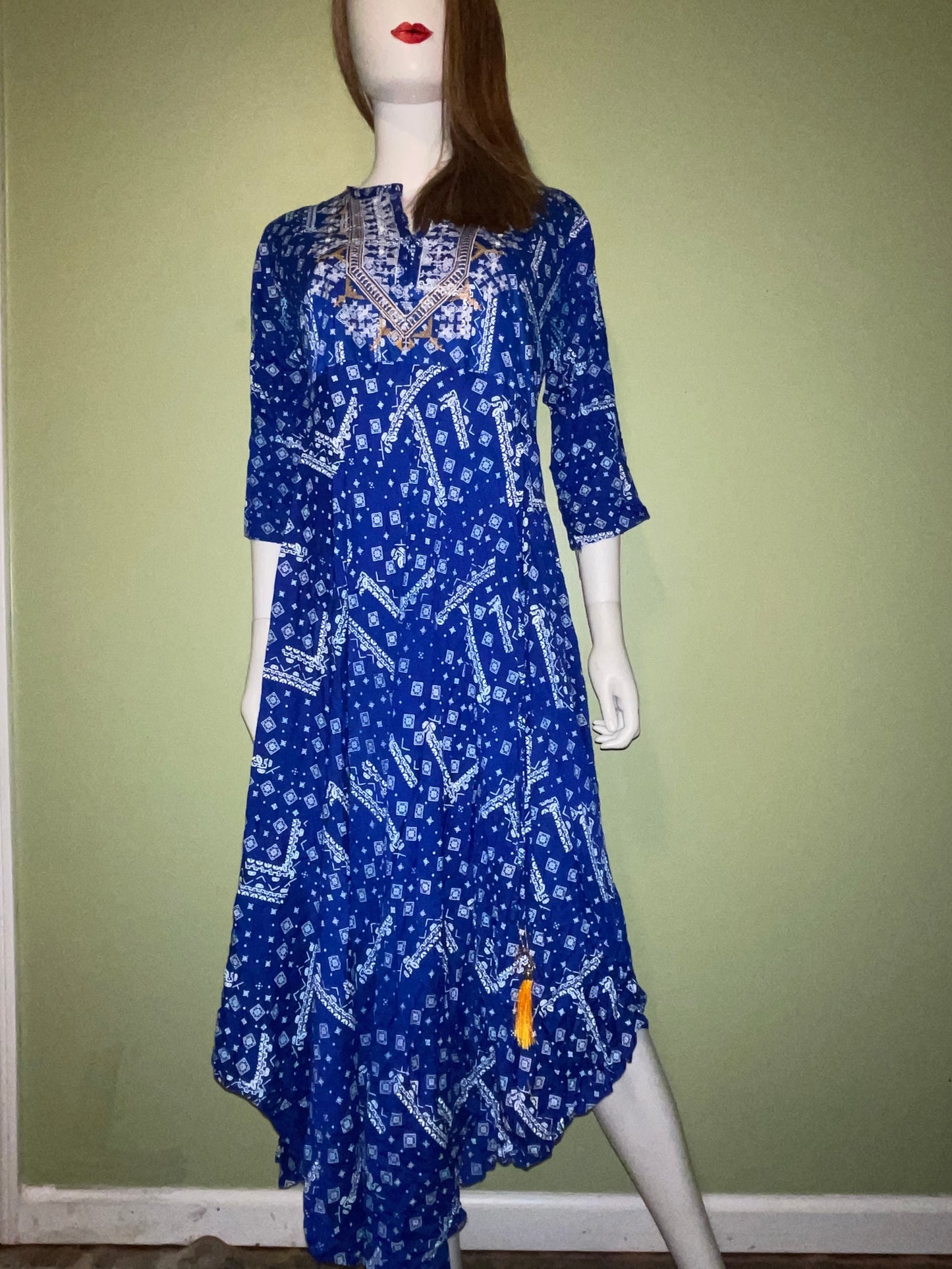 DRESS RENTAL BLUE WHITE EXOTIC ETHNIC KAFTAN