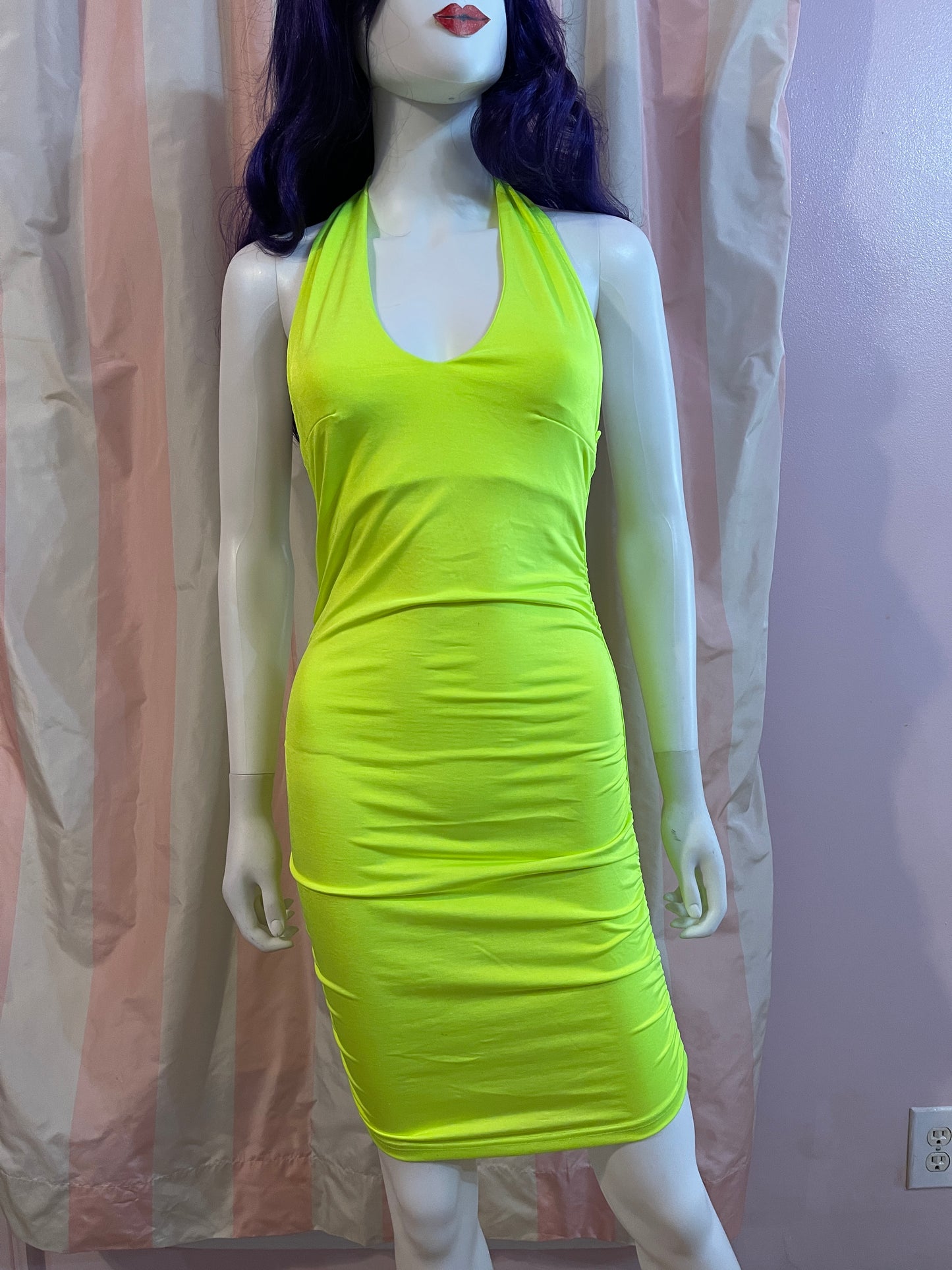 Neon Green Ruche Stretch Dress