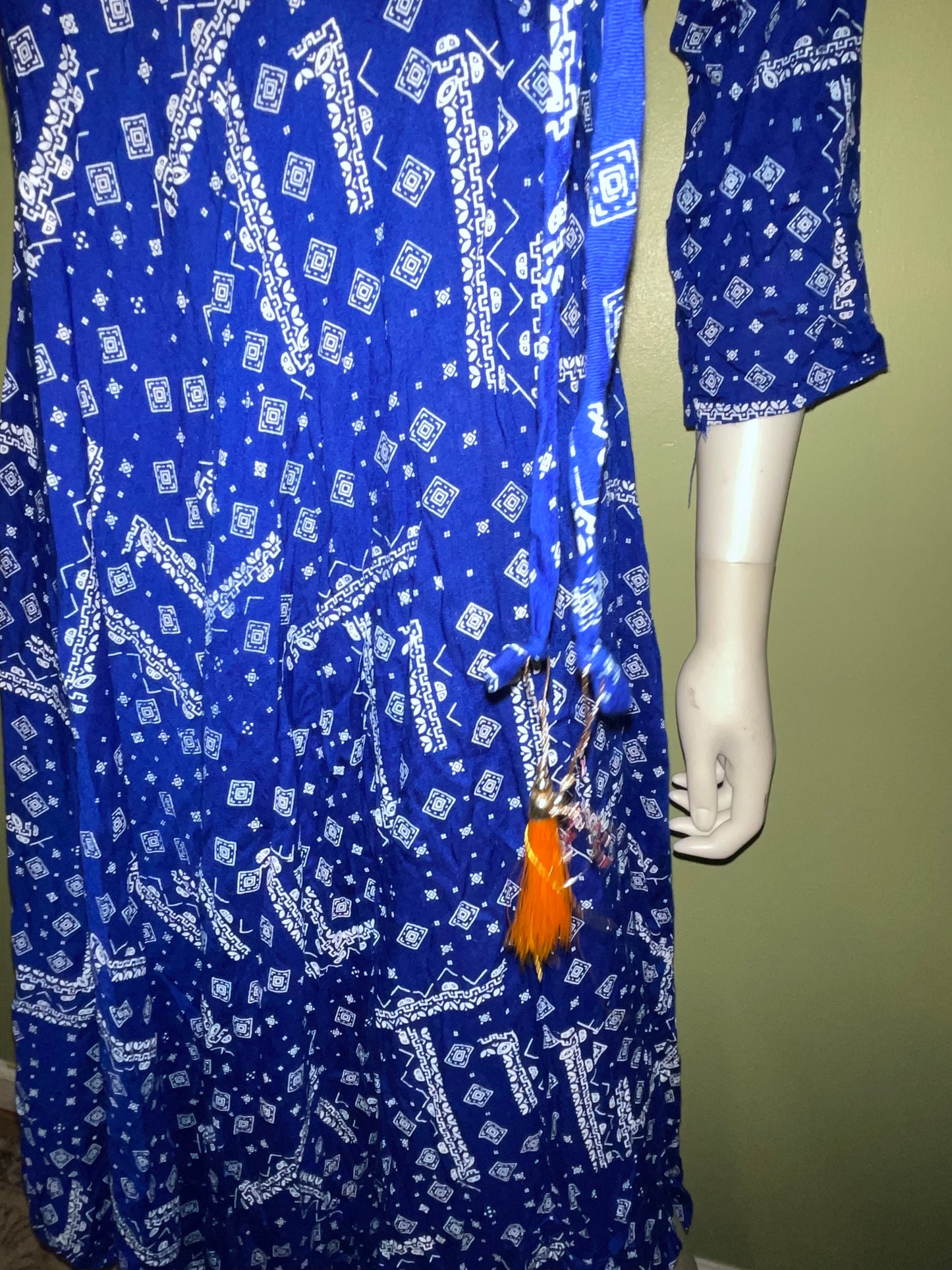 DRESS RENTAL BLUE WHITE EXOTIC ETHNIC KAFTAN