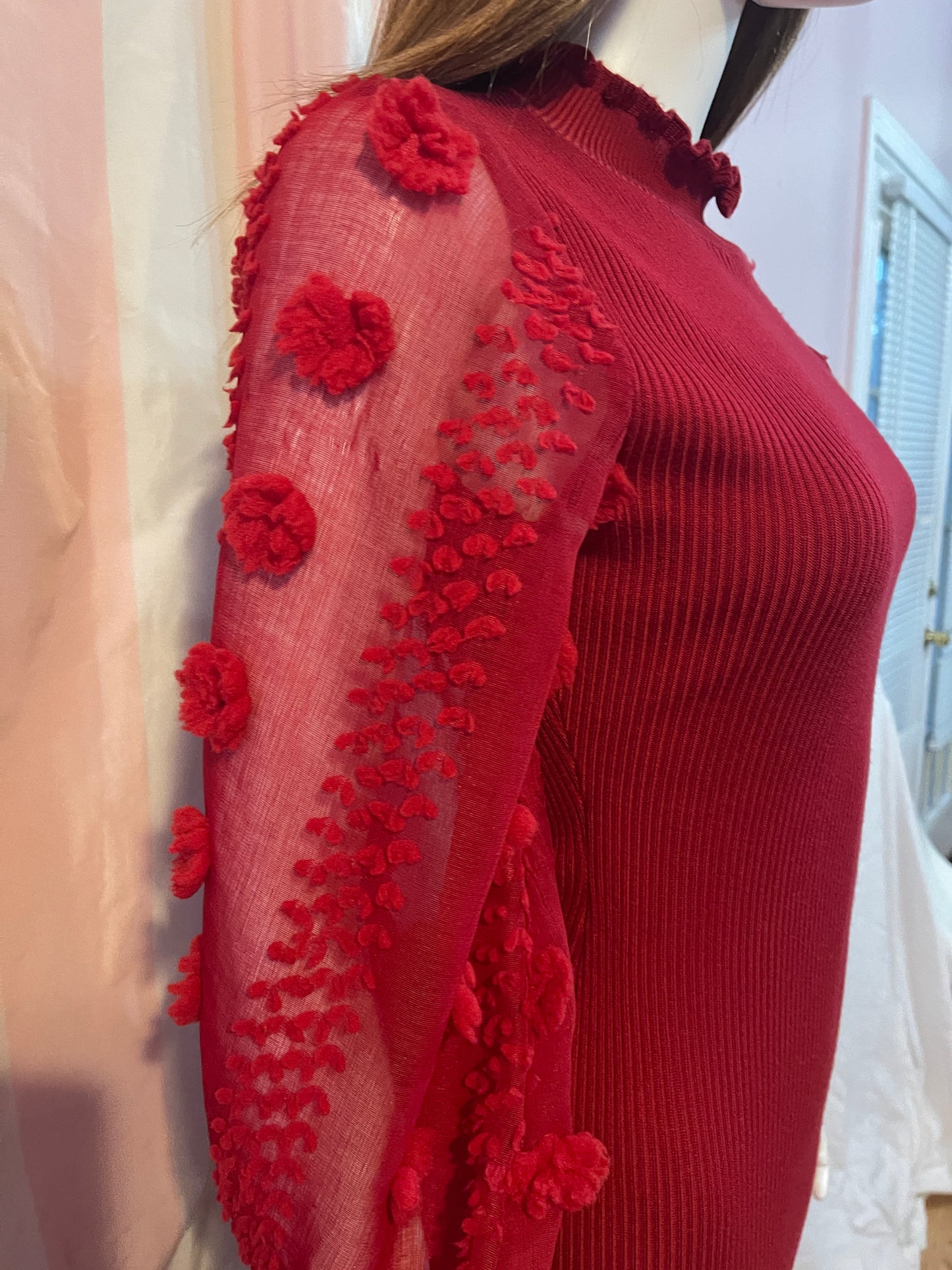 Red Lace Knit Sweater Dress