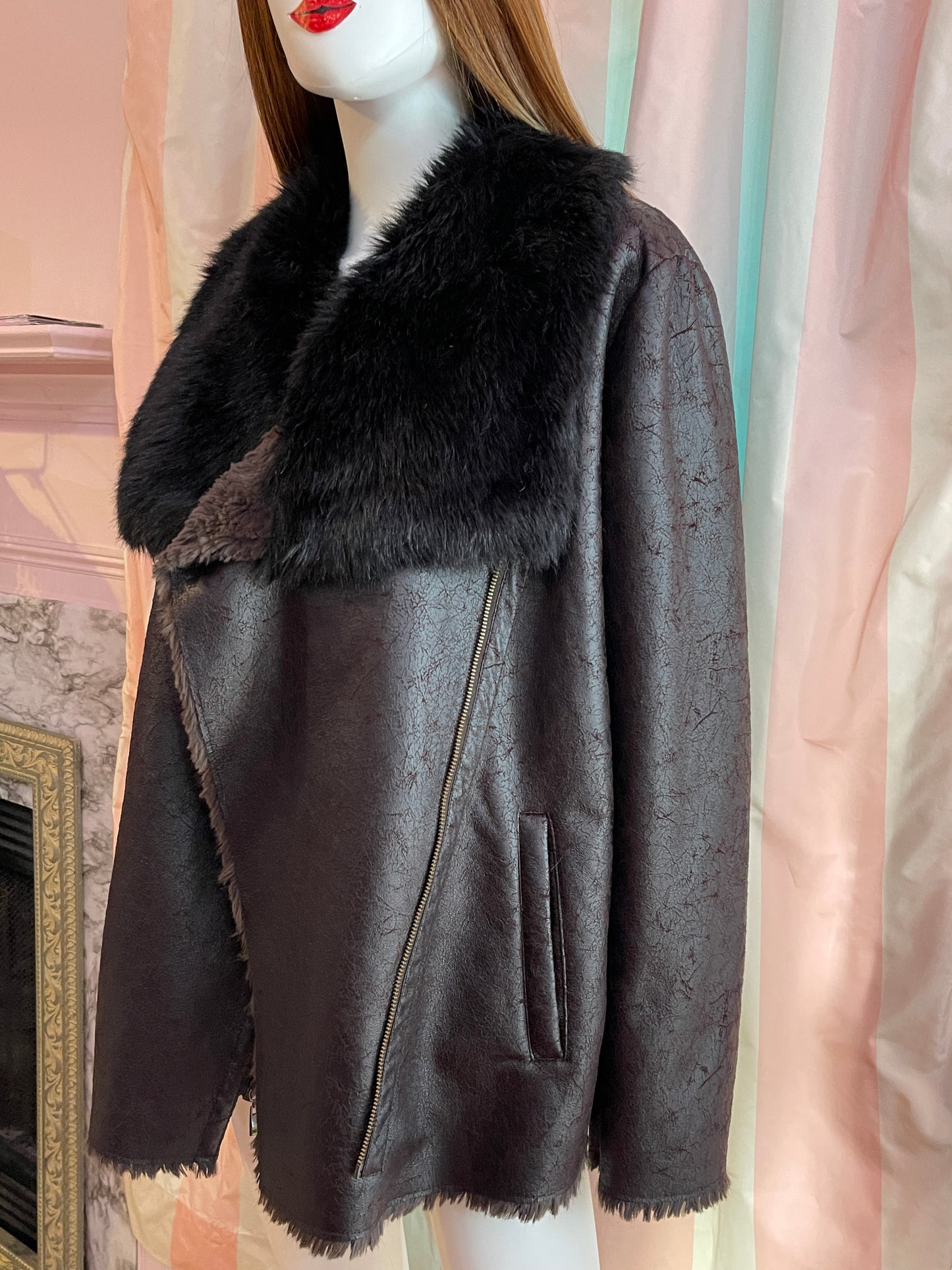 INC Faux Leather Fur Coat