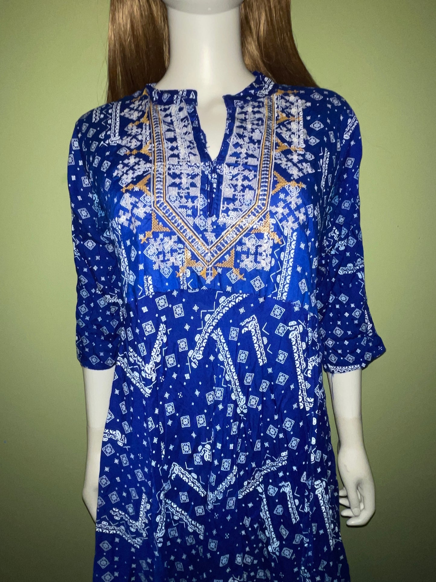 DRESS RENTAL BLUE WHITE EXOTIC ETHNIC KAFTAN