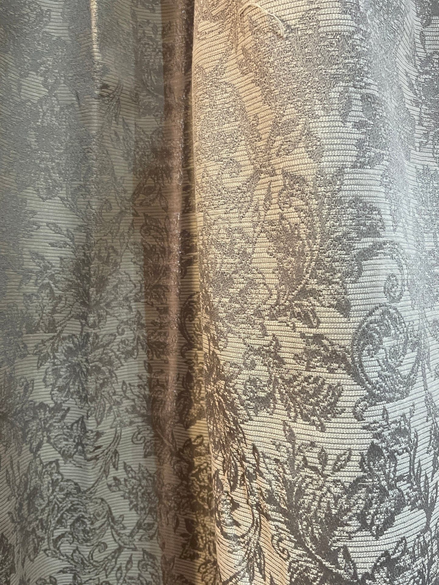 CURTAIN RENTAL TAN BEIGE GOLD BROCADE SATIN FLORAL BRIDGERTON FABRIC FRENCH VICTORIAN