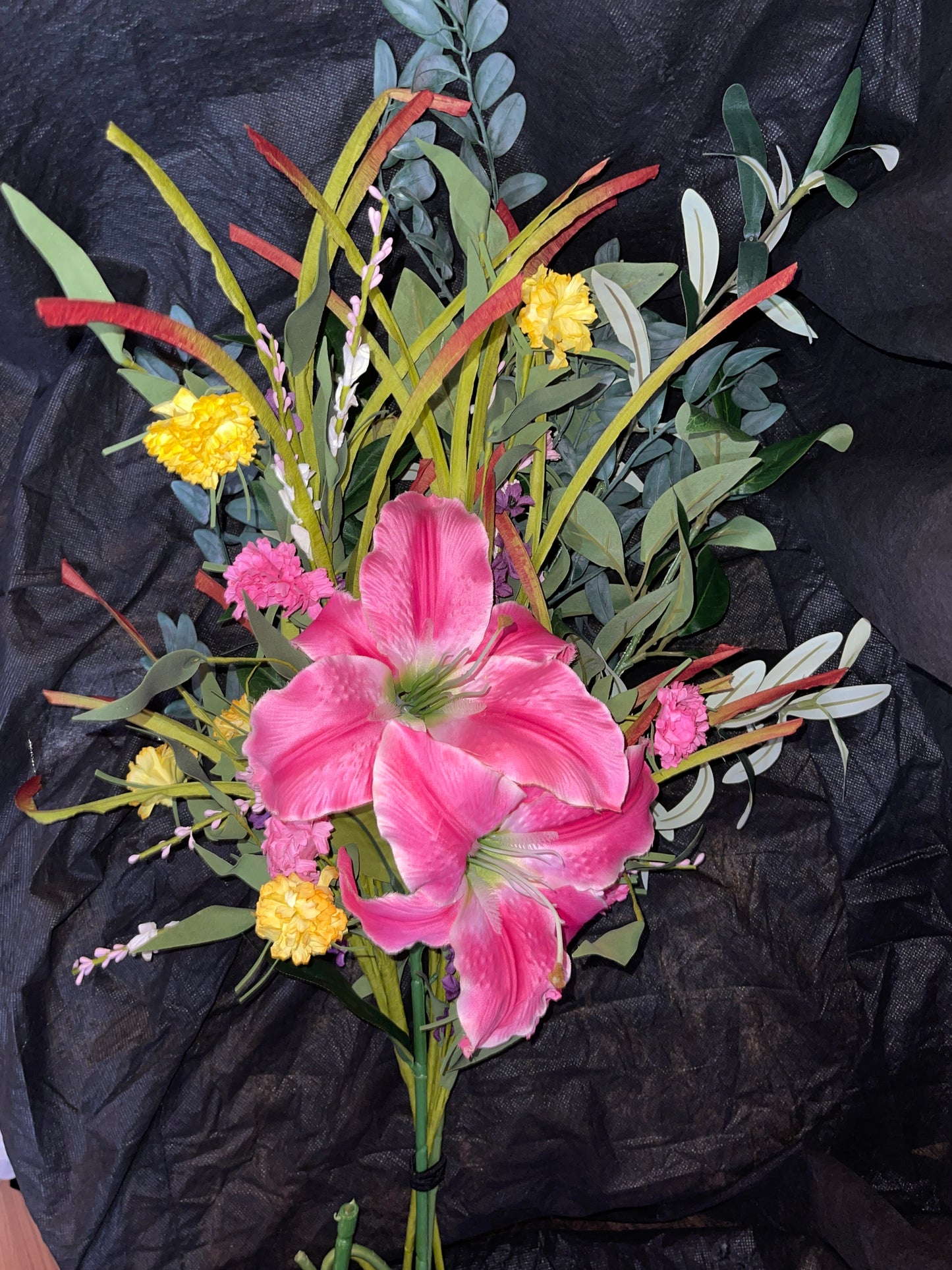 RENTAL FLOWERS BRIDAL BOUQUET LILIES PINK EUCALYPTUS