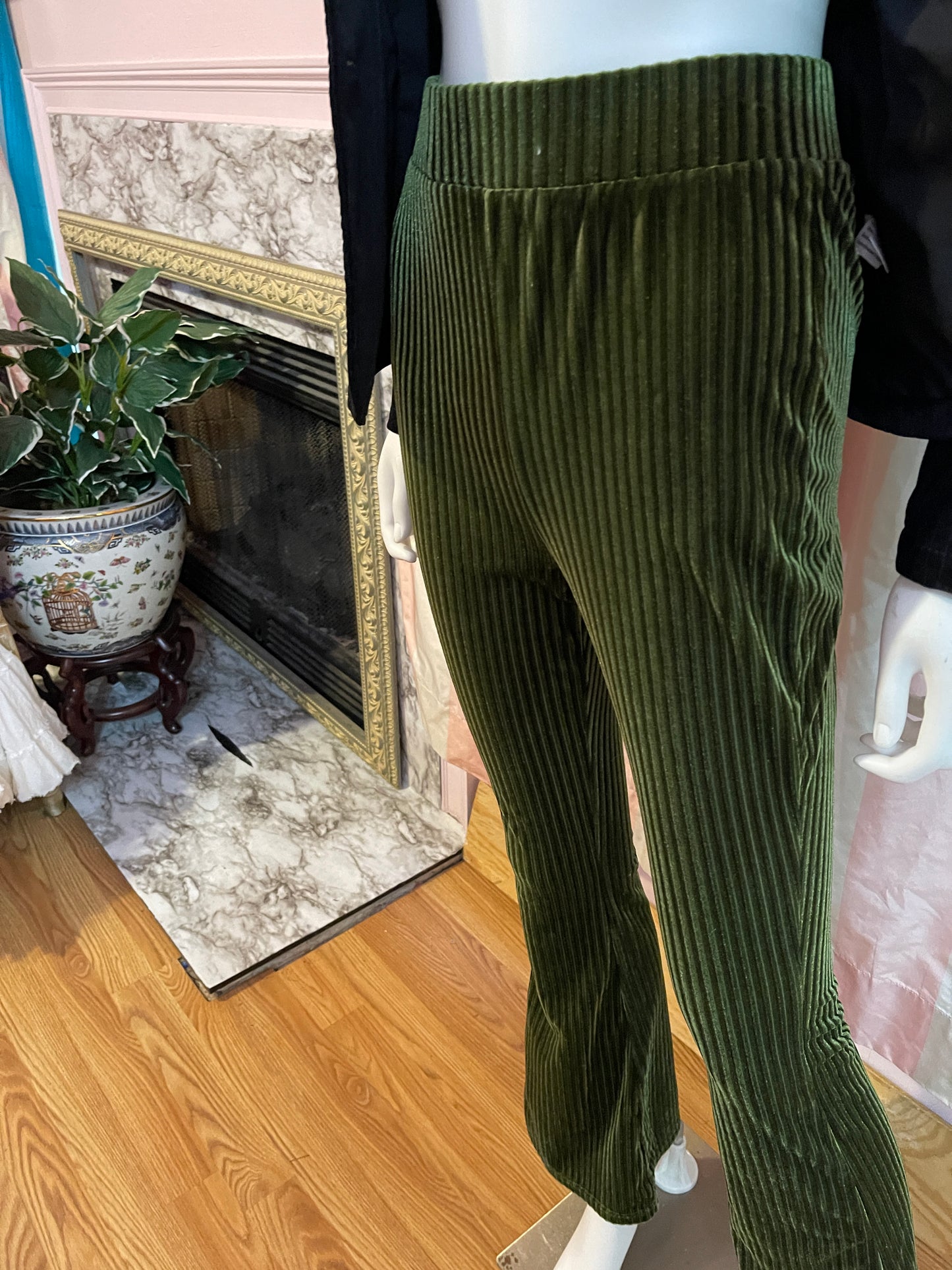 Black Velvet Blazer & Green Velvet Pants