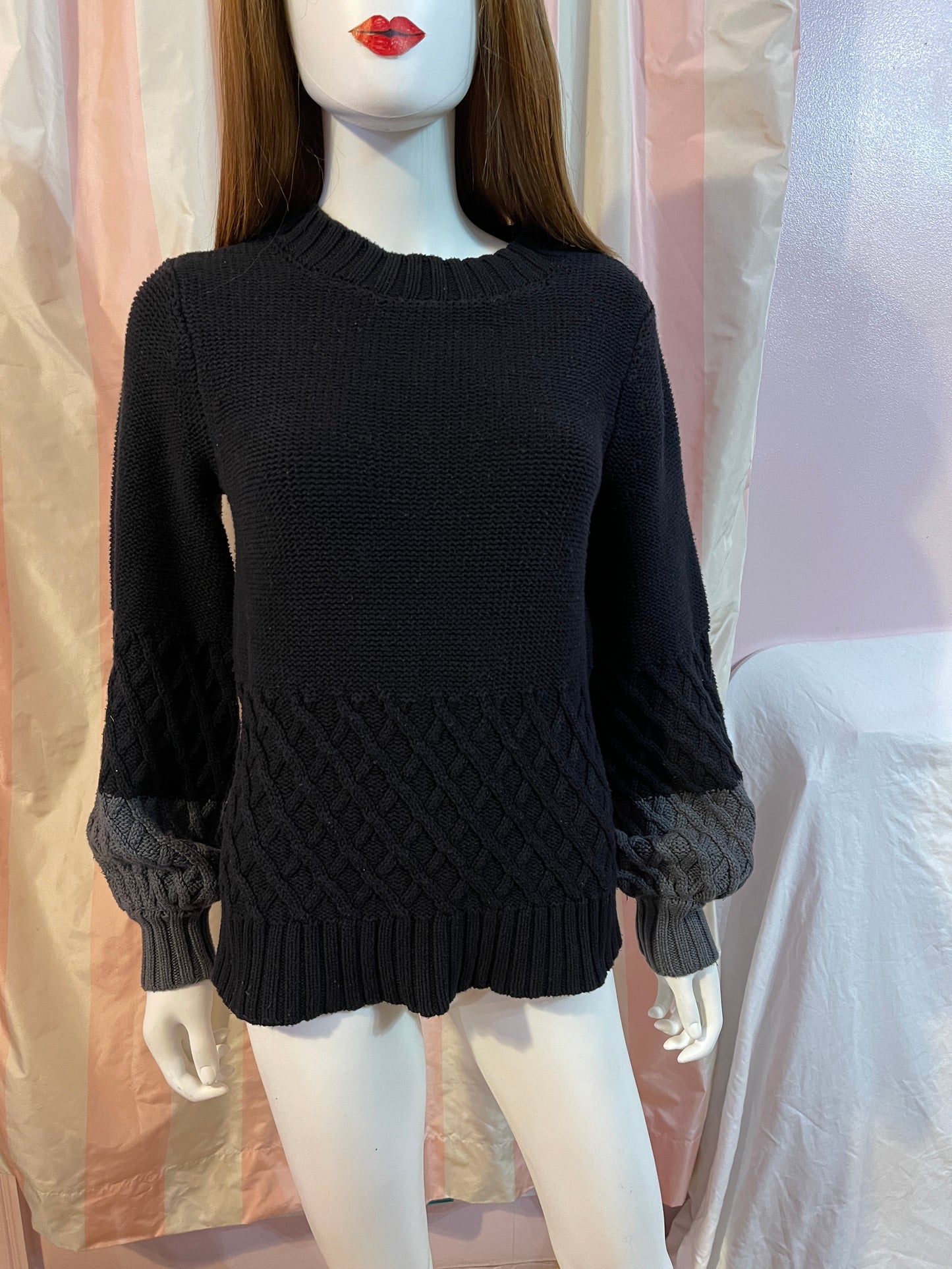 Black Gray Cable Knit Sweater