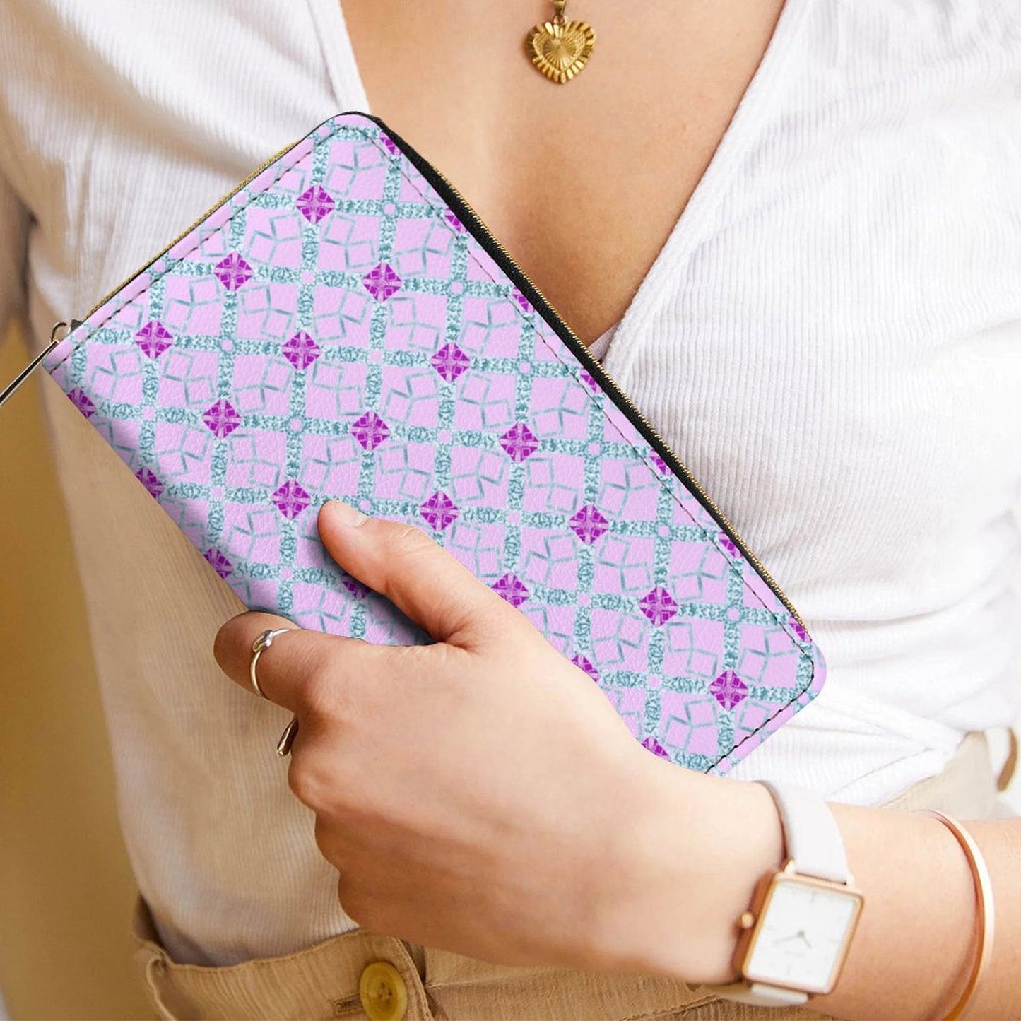 Leather Wallet with Zipper
