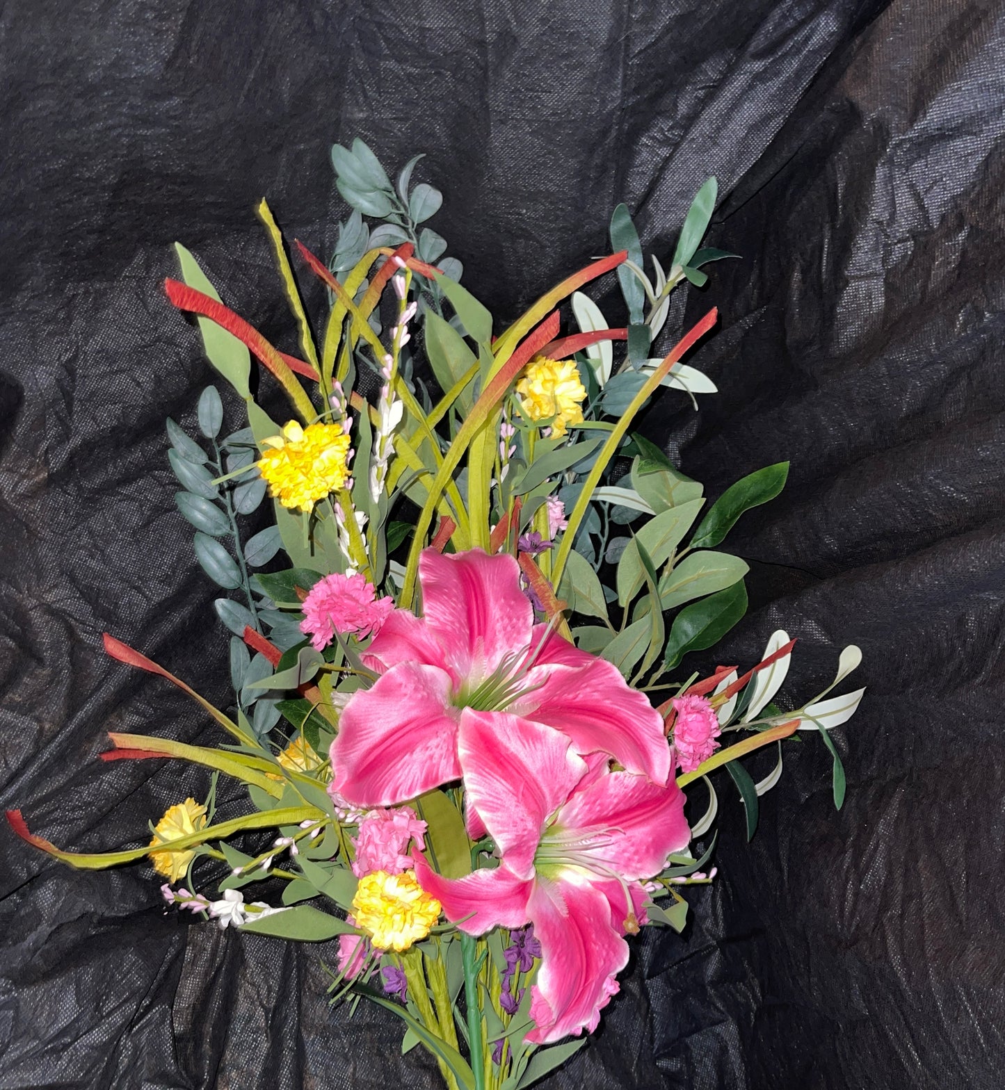 RENTAL FLOWERS BRIDAL BOUQUET LILIES PINK EUCALYPTUS