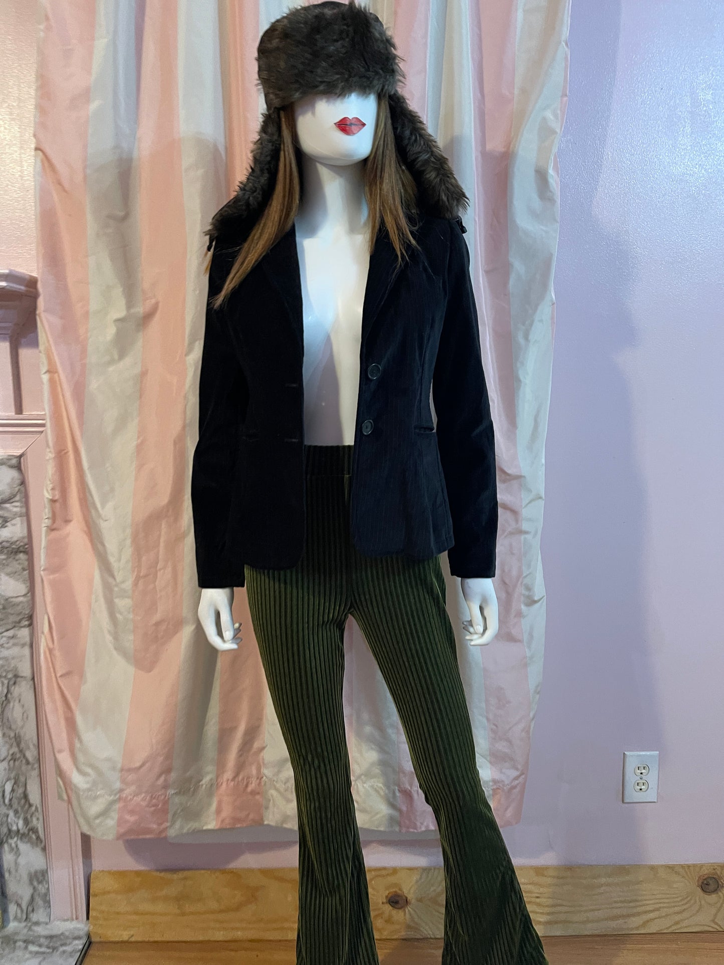 Black Velvet Blazer & Green Velvet Pants