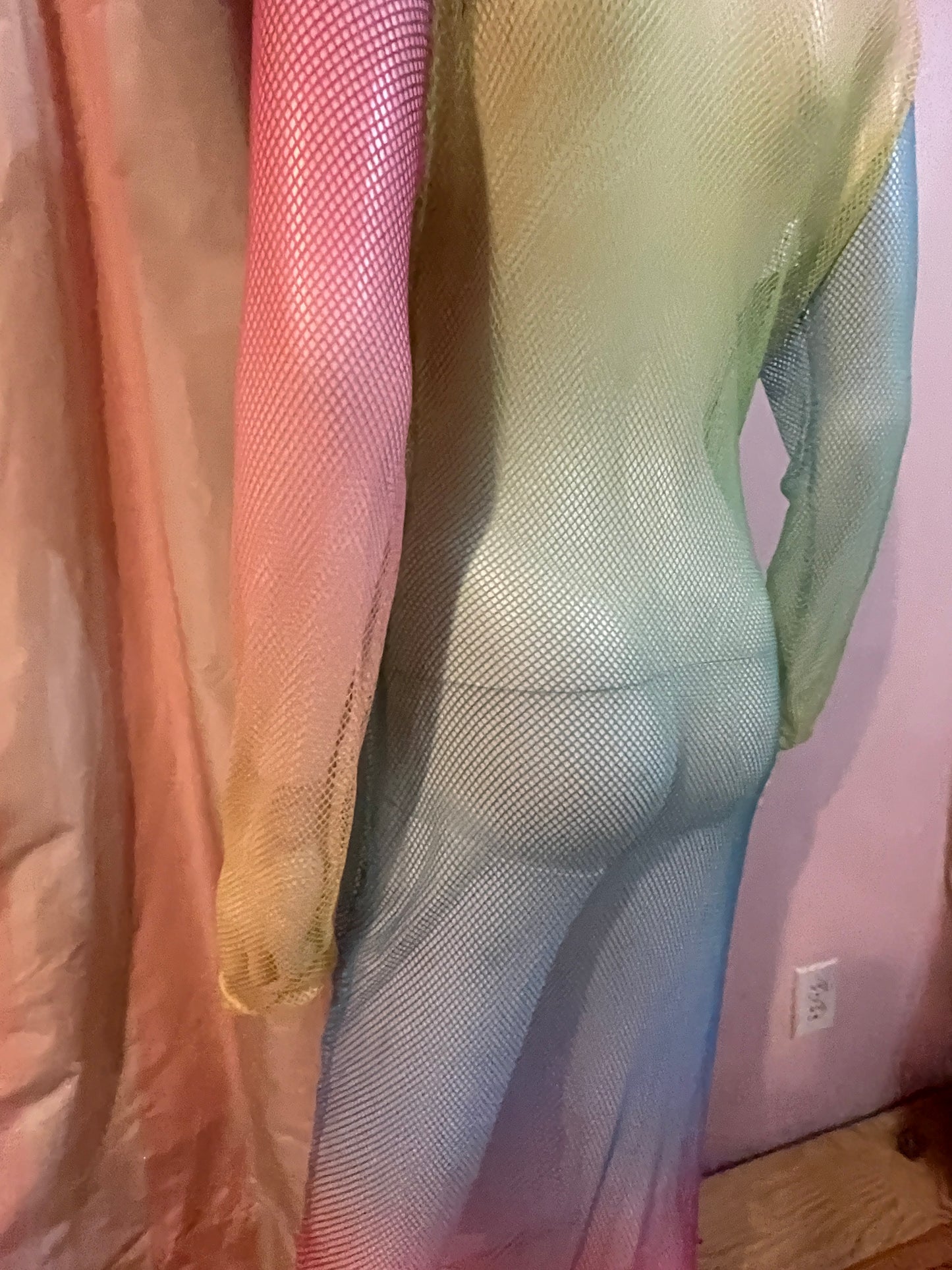 Beach Wedding Rainbow Neon Sheer Mesh Fishnet Bodycon Stretch Dress