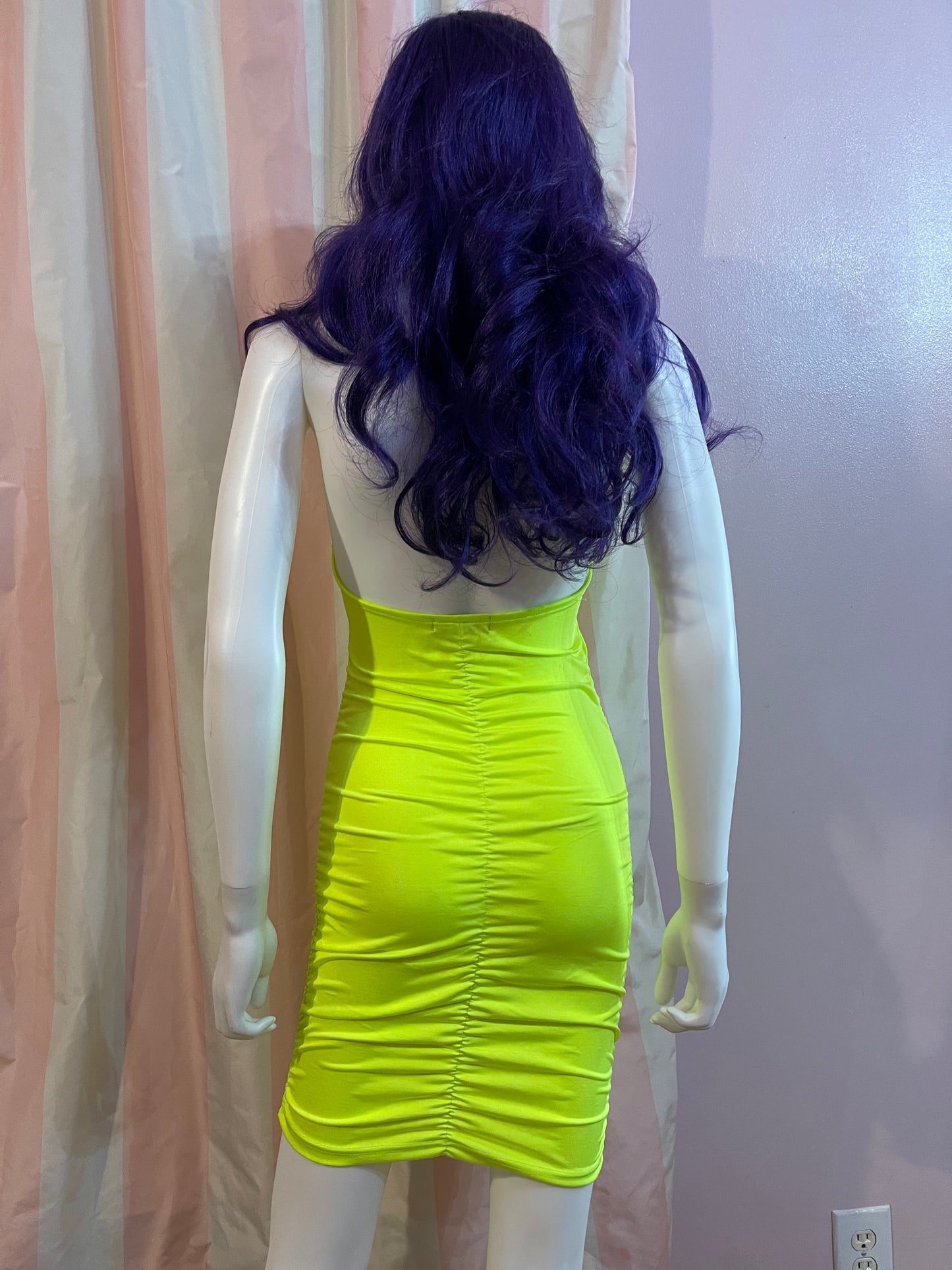 Neon Green Ruche Stretch Dress