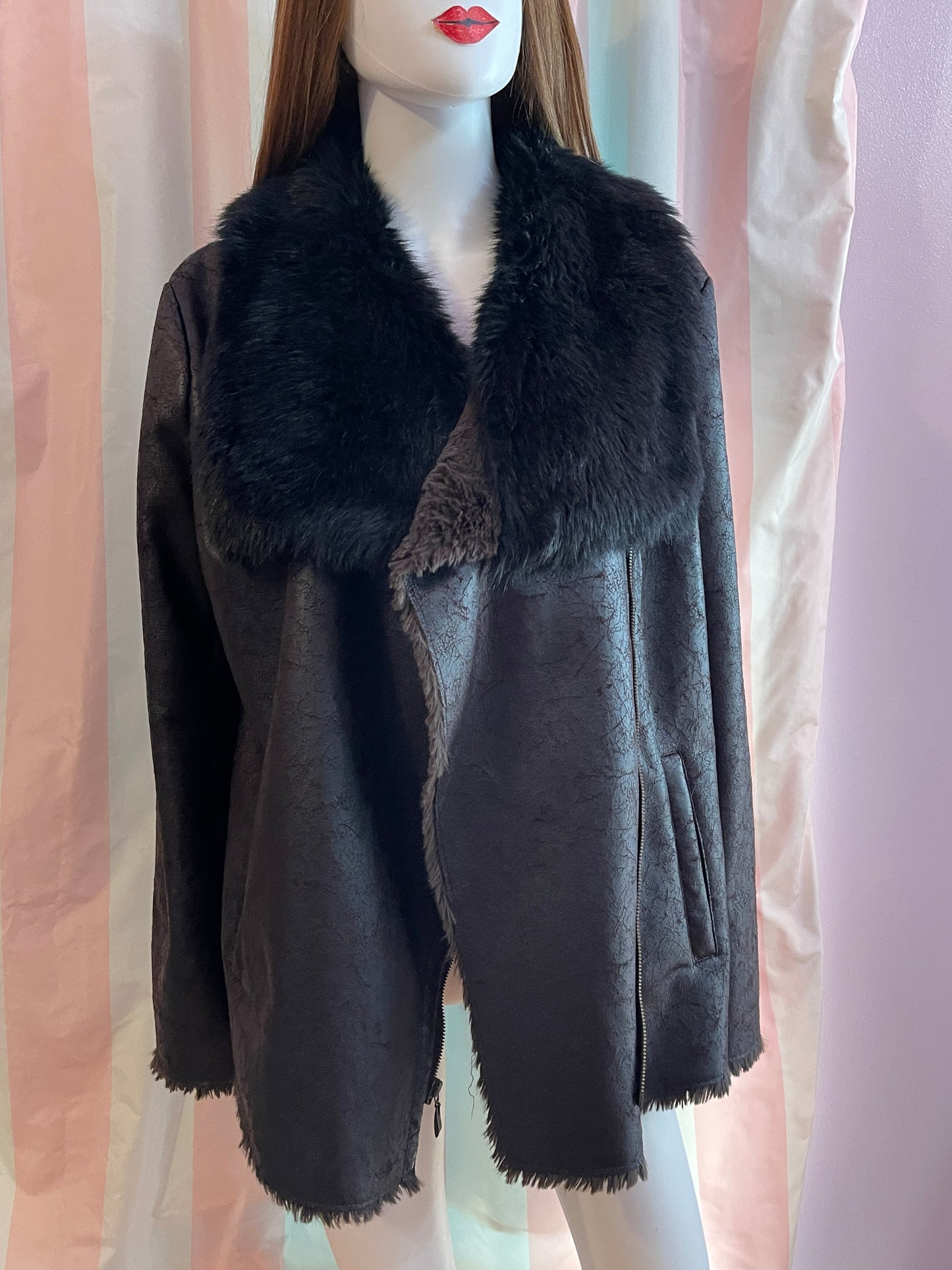 INC Faux Leather Fur Coat