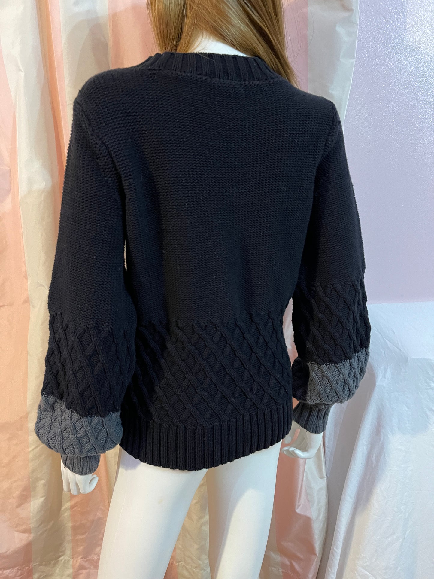 Black Gray Cable Knit Sweater