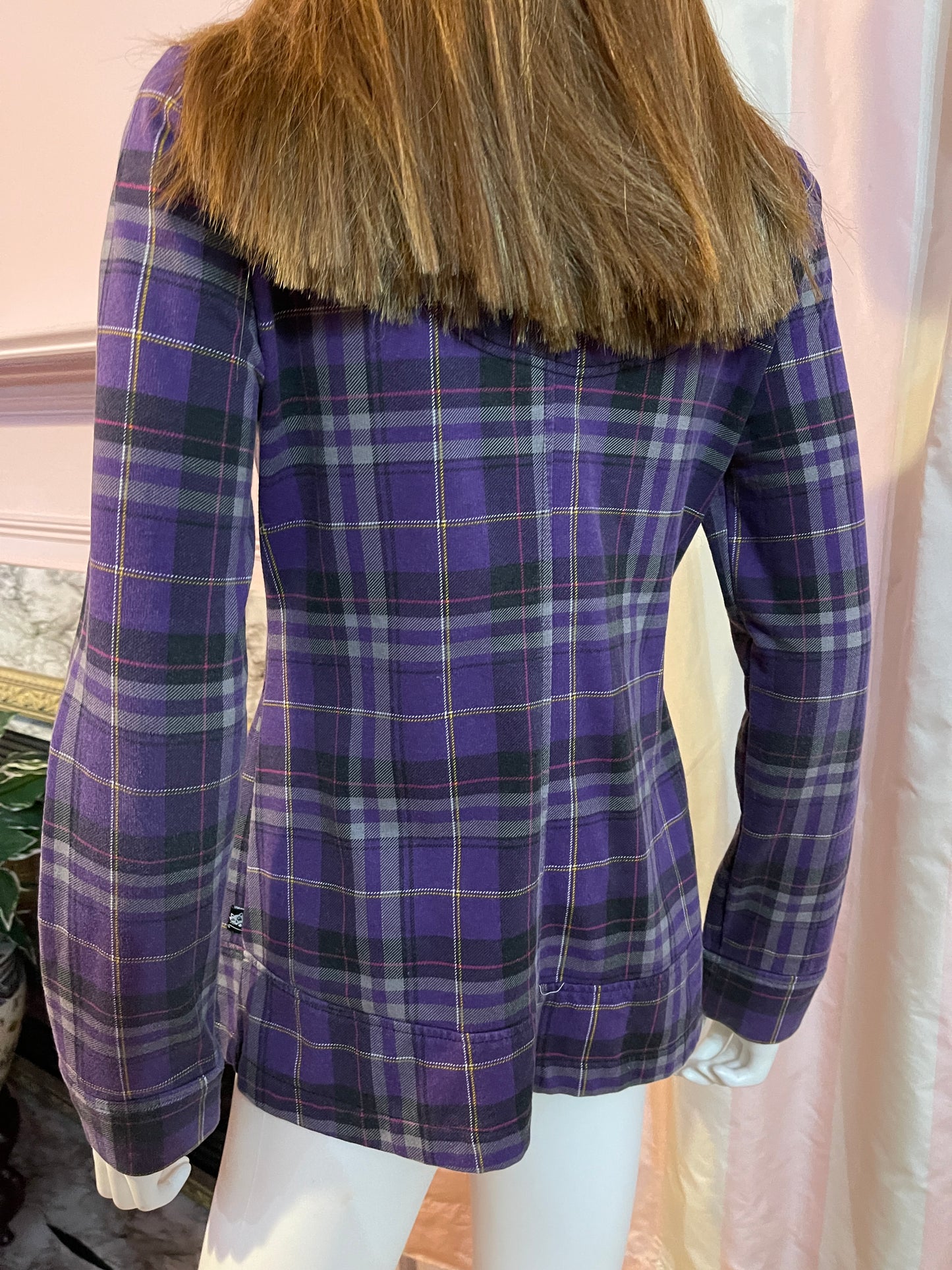 Purple Plaid Double Breasted Blazer Jacket