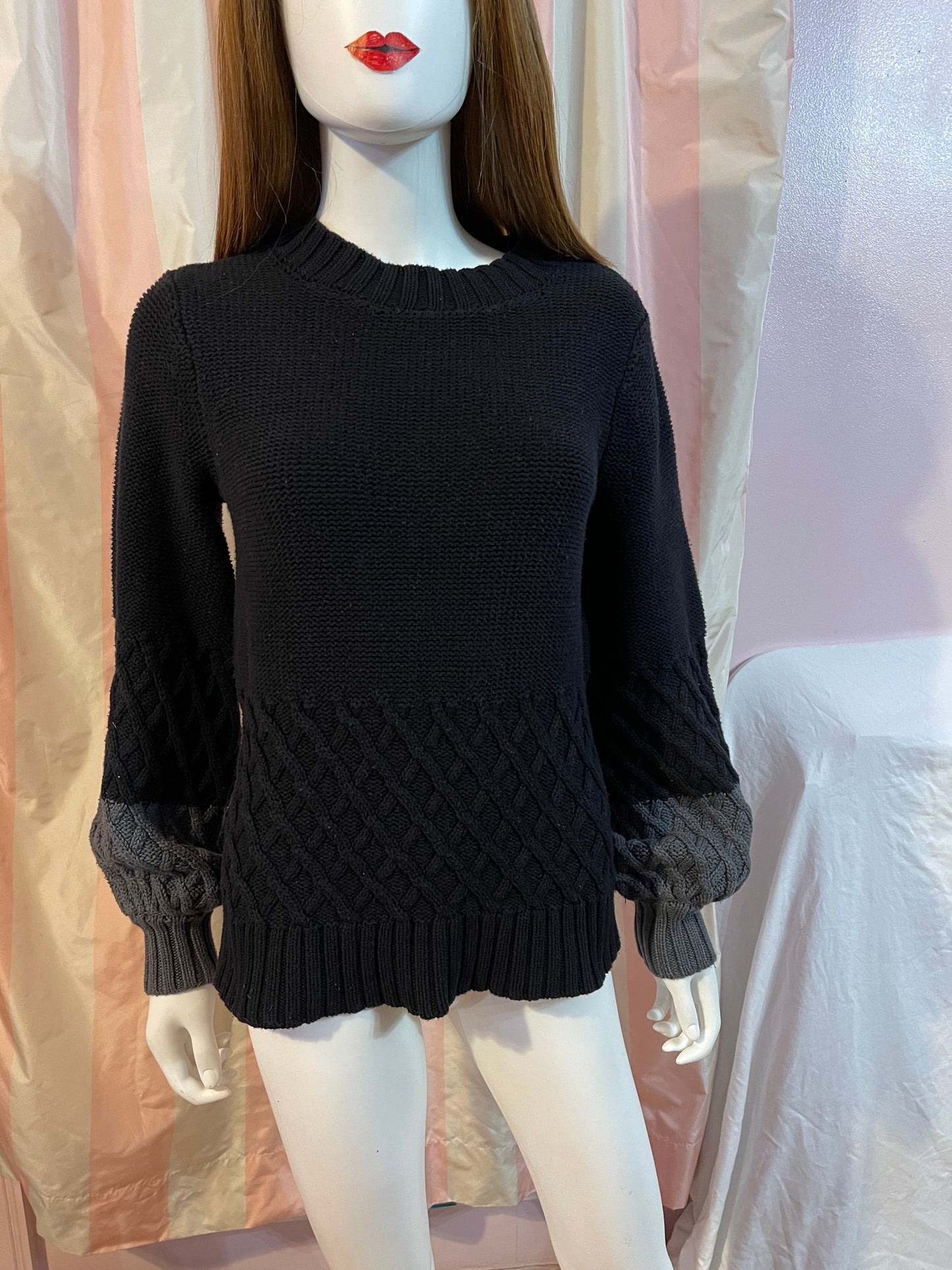 Black Gray Cable Knit Sweater