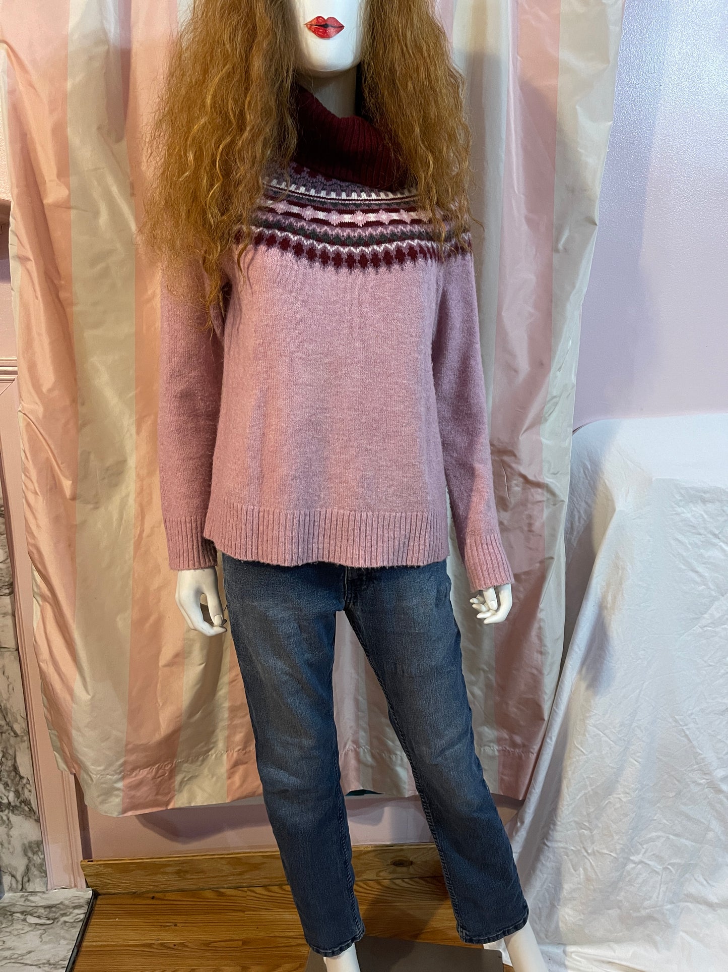 Pink Sweater, Distressed Jeans