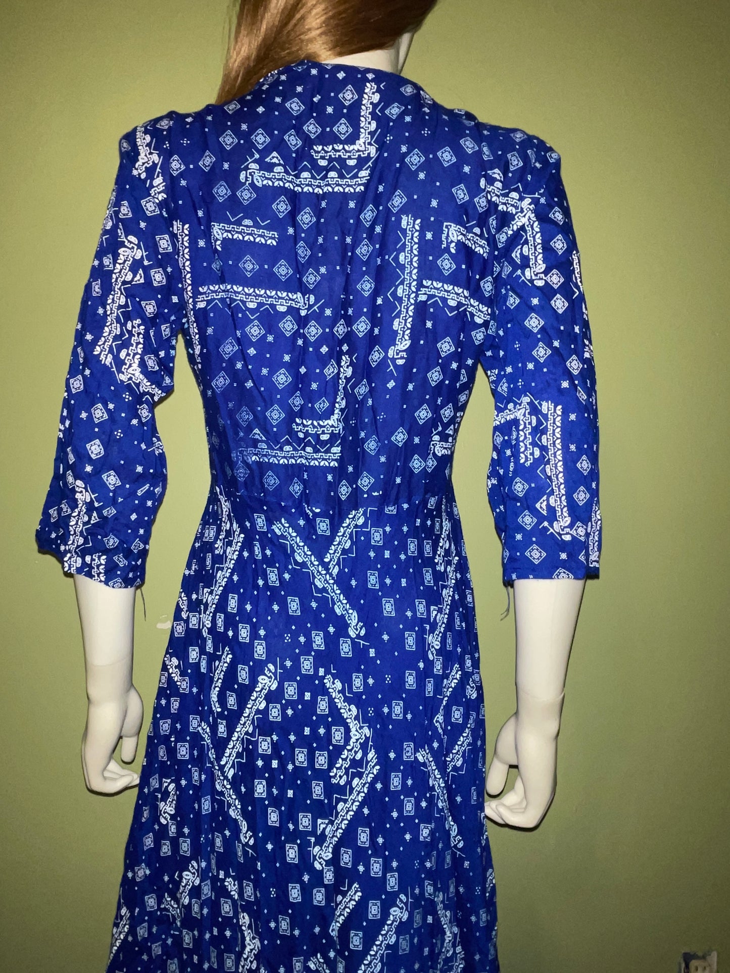 DRESS RENTAL BLUE WHITE EXOTIC ETHNIC KAFTAN